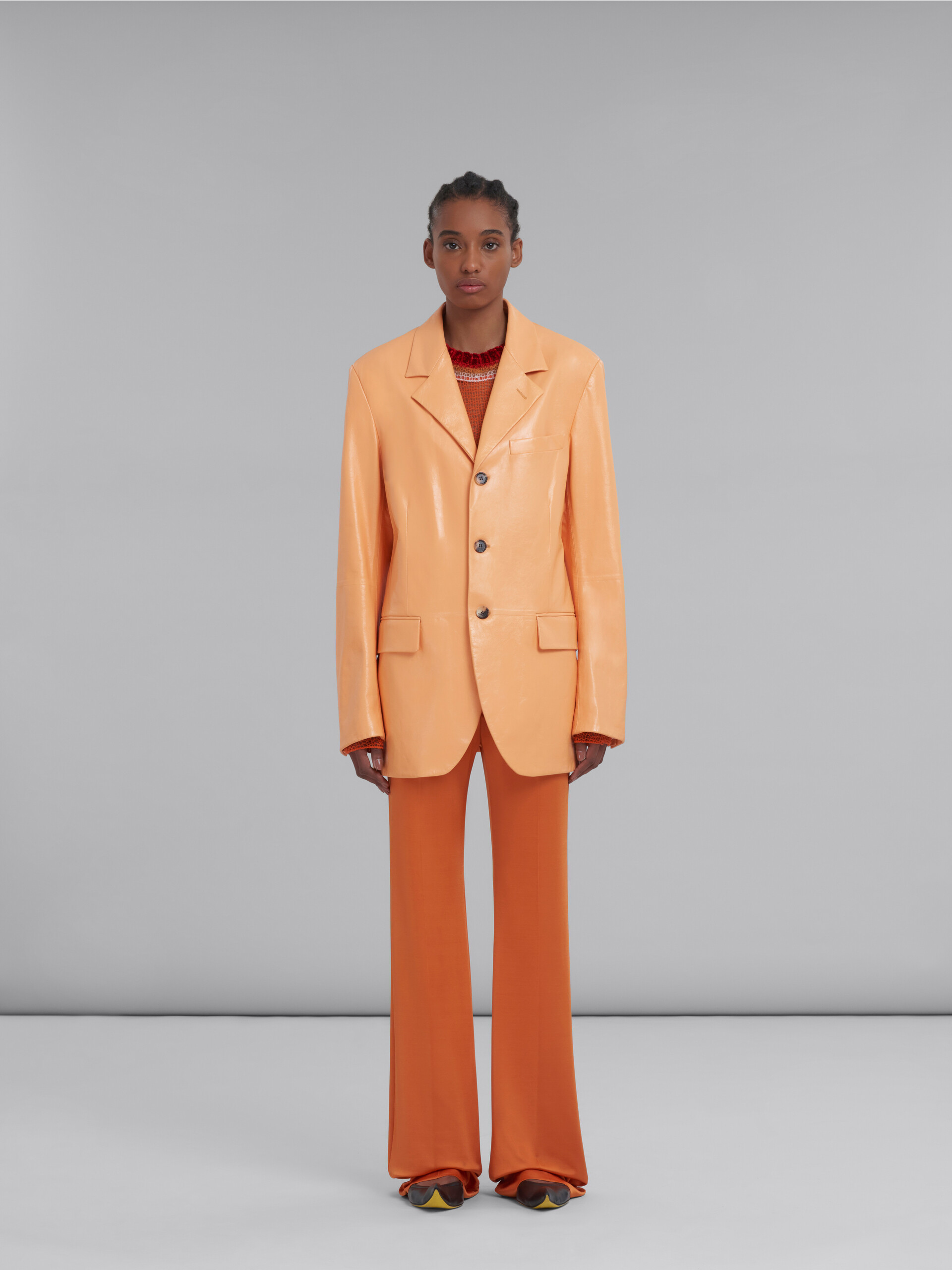 Orange single-breasted leather blazer - Jackets - Image 2