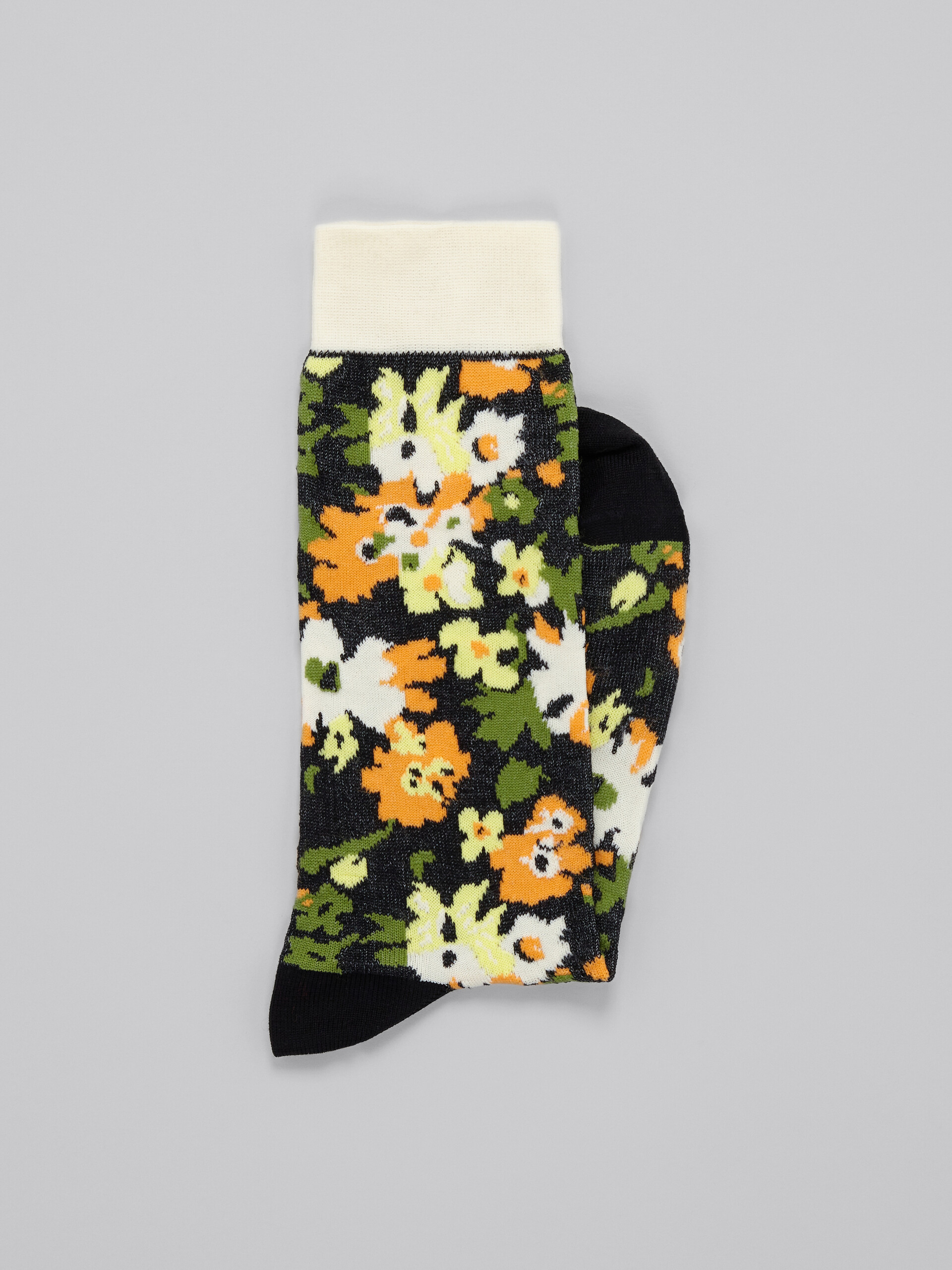 Cotton jacquard flower-motif socks - Socks - Image 2