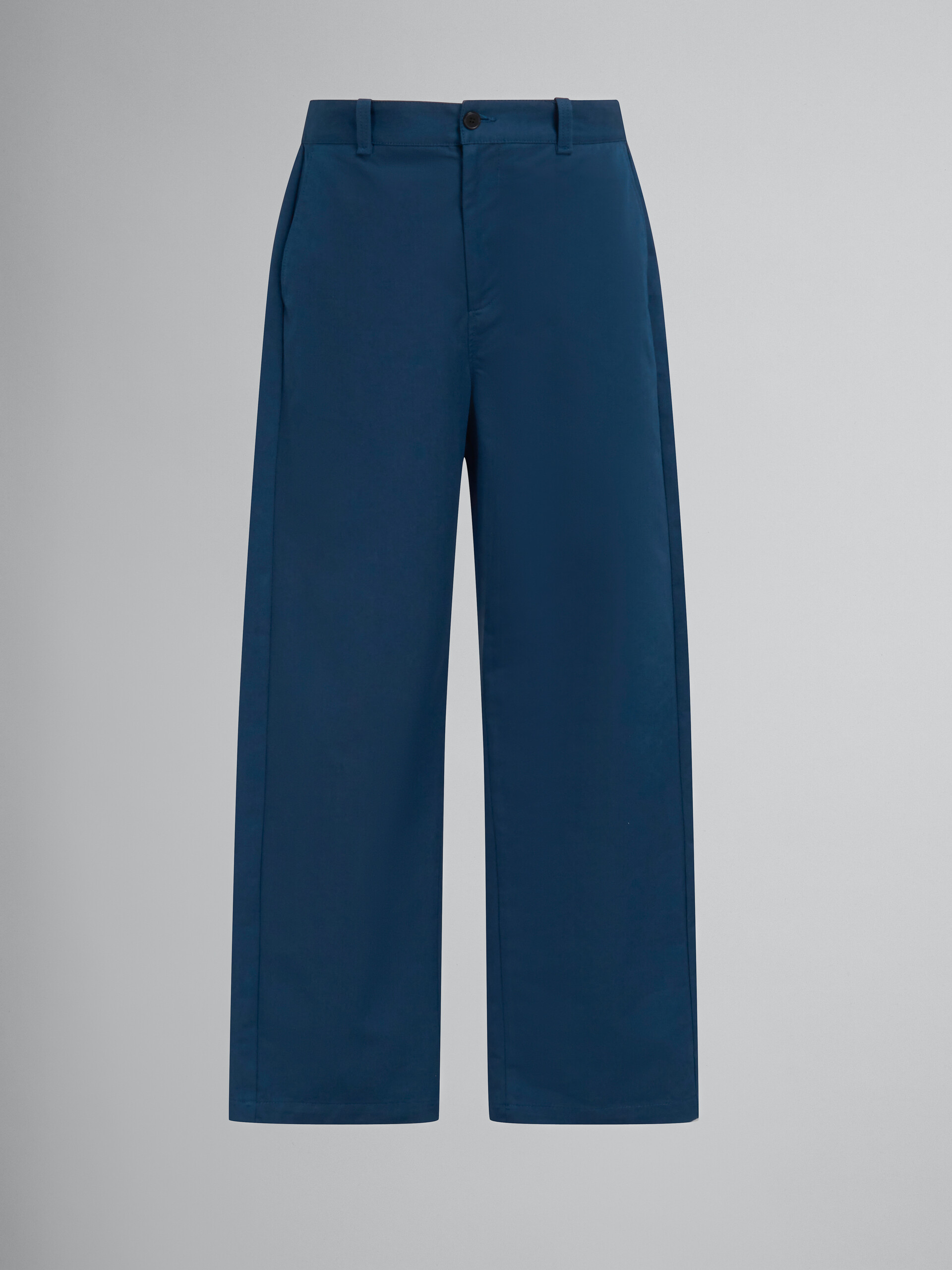 Blue bio gabardine trousers with back logo waist - Pants - Image 1