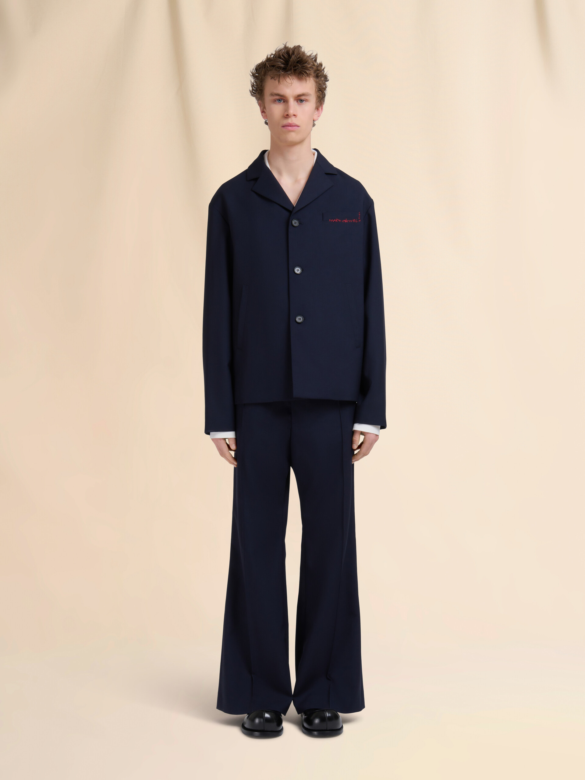 Deep blue single breasted wool jacket with Marni Symbol - Jackets - Image 2