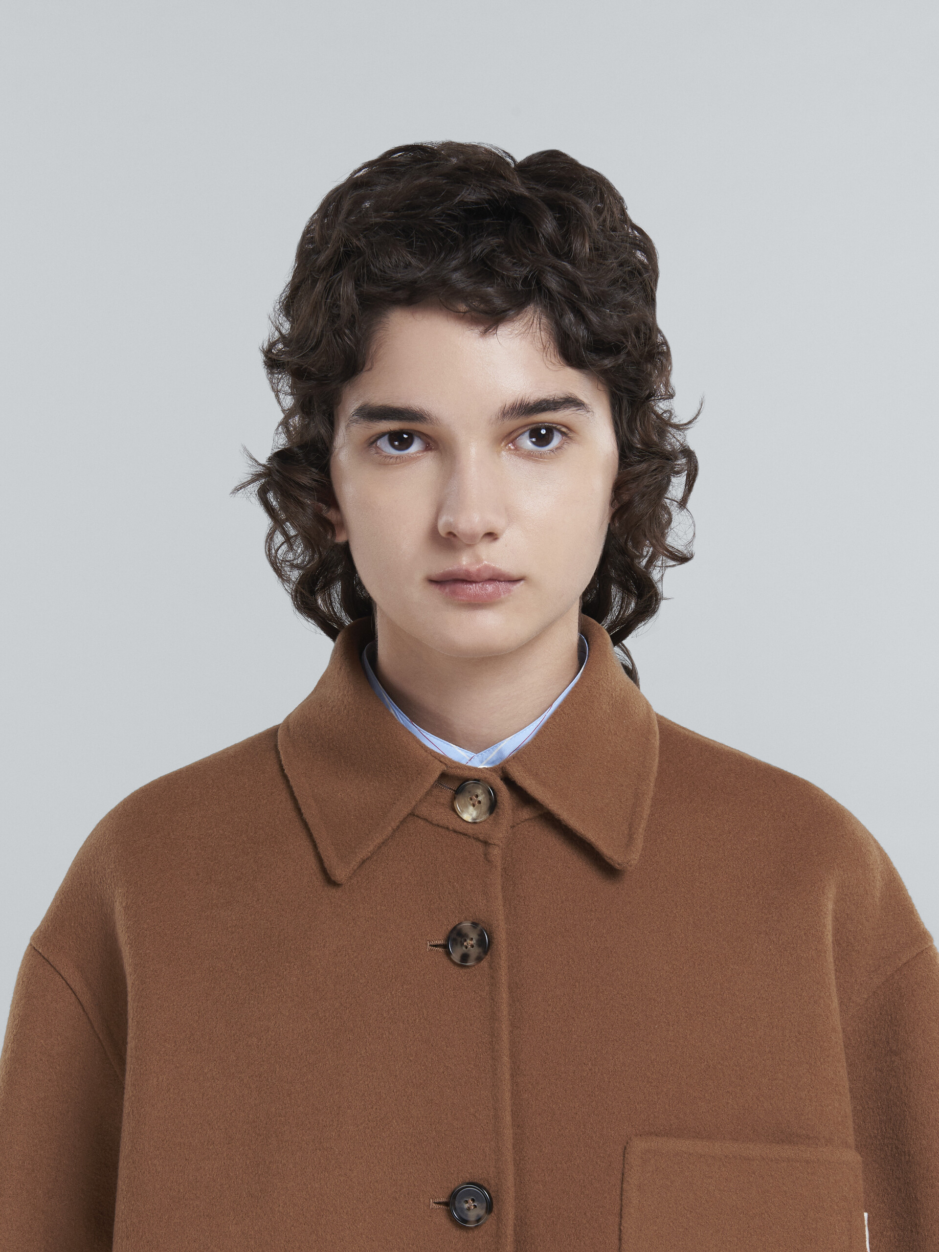 Long brown wool overshirt - Jackets - Image 4