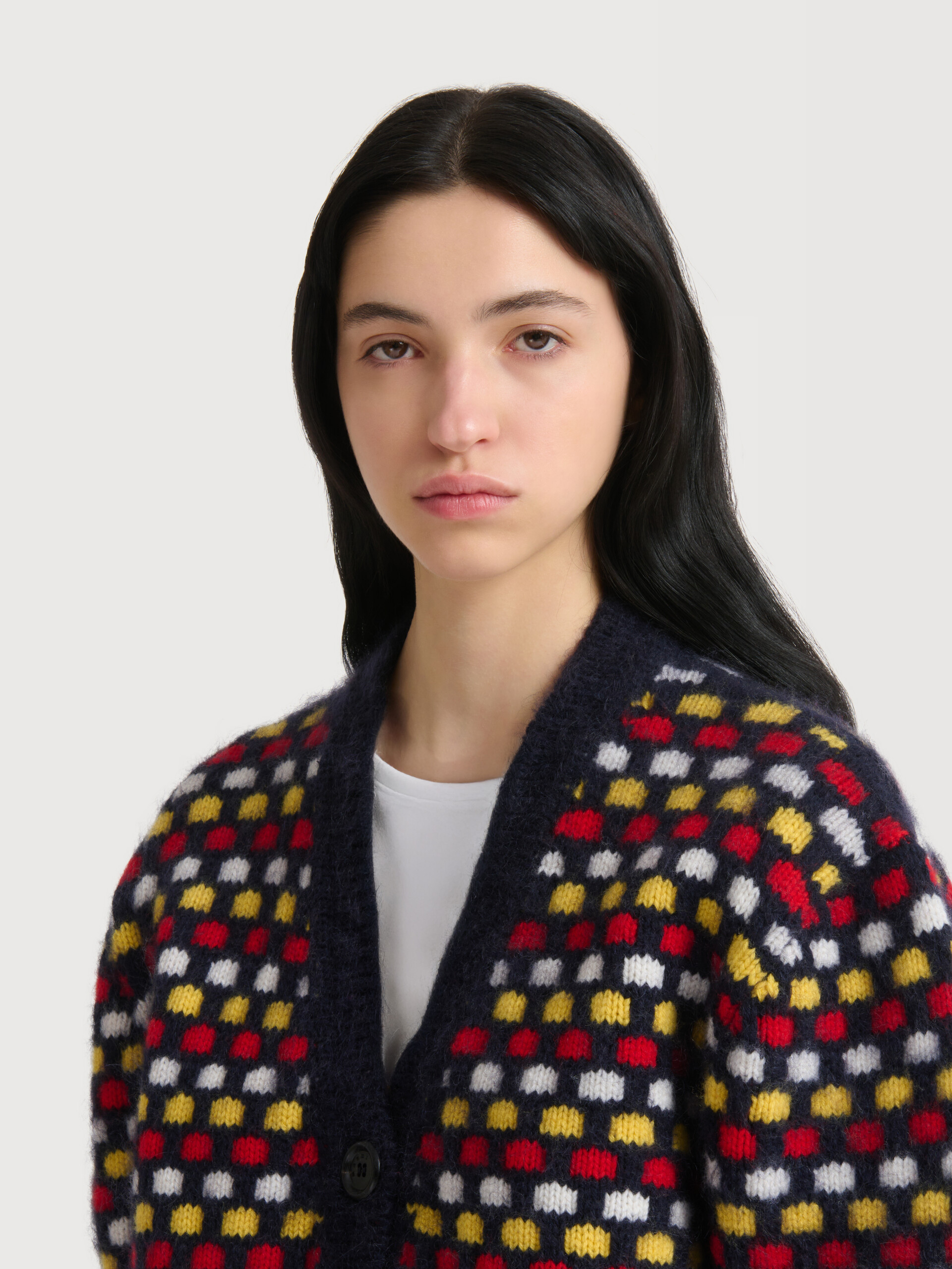 Red and blue jacquard Shetland wool cardigan - Pullovers - Image 5