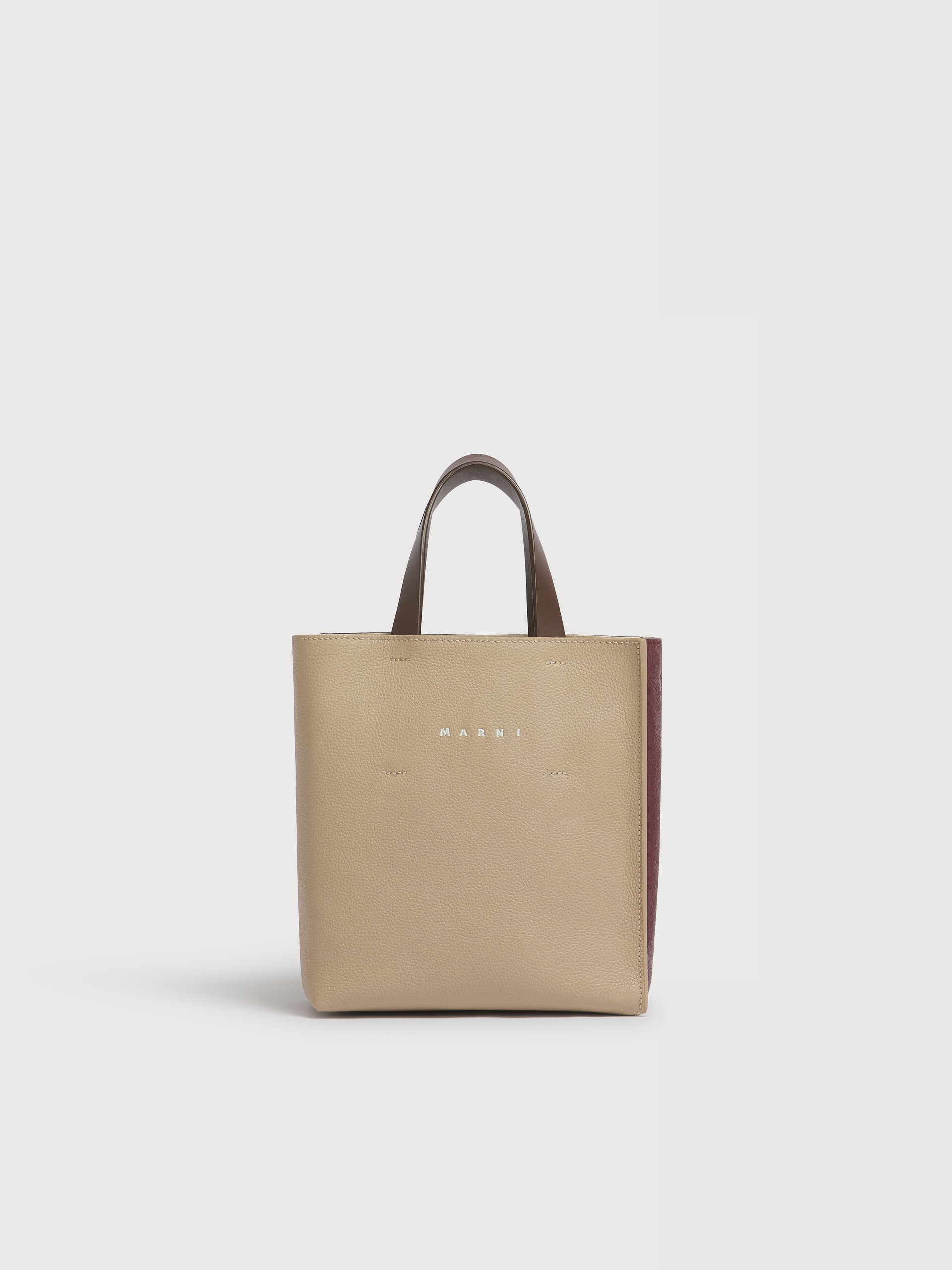 Taupe, burgundy and brown leather Museo Soft mini bag - Shopping Bags - Image 1