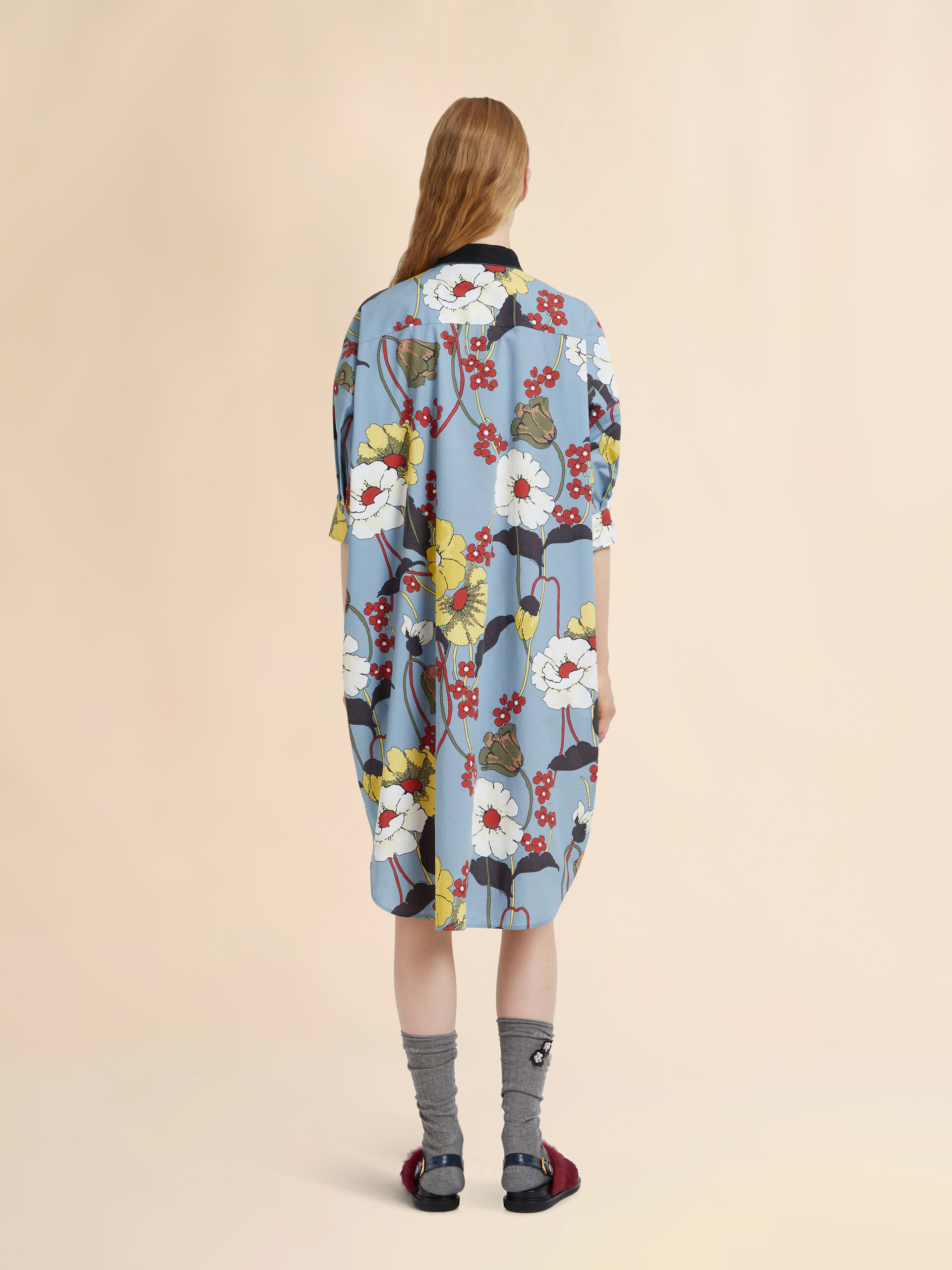 Blue oversized poplin dress with Melodia print - Dresses - Image 3