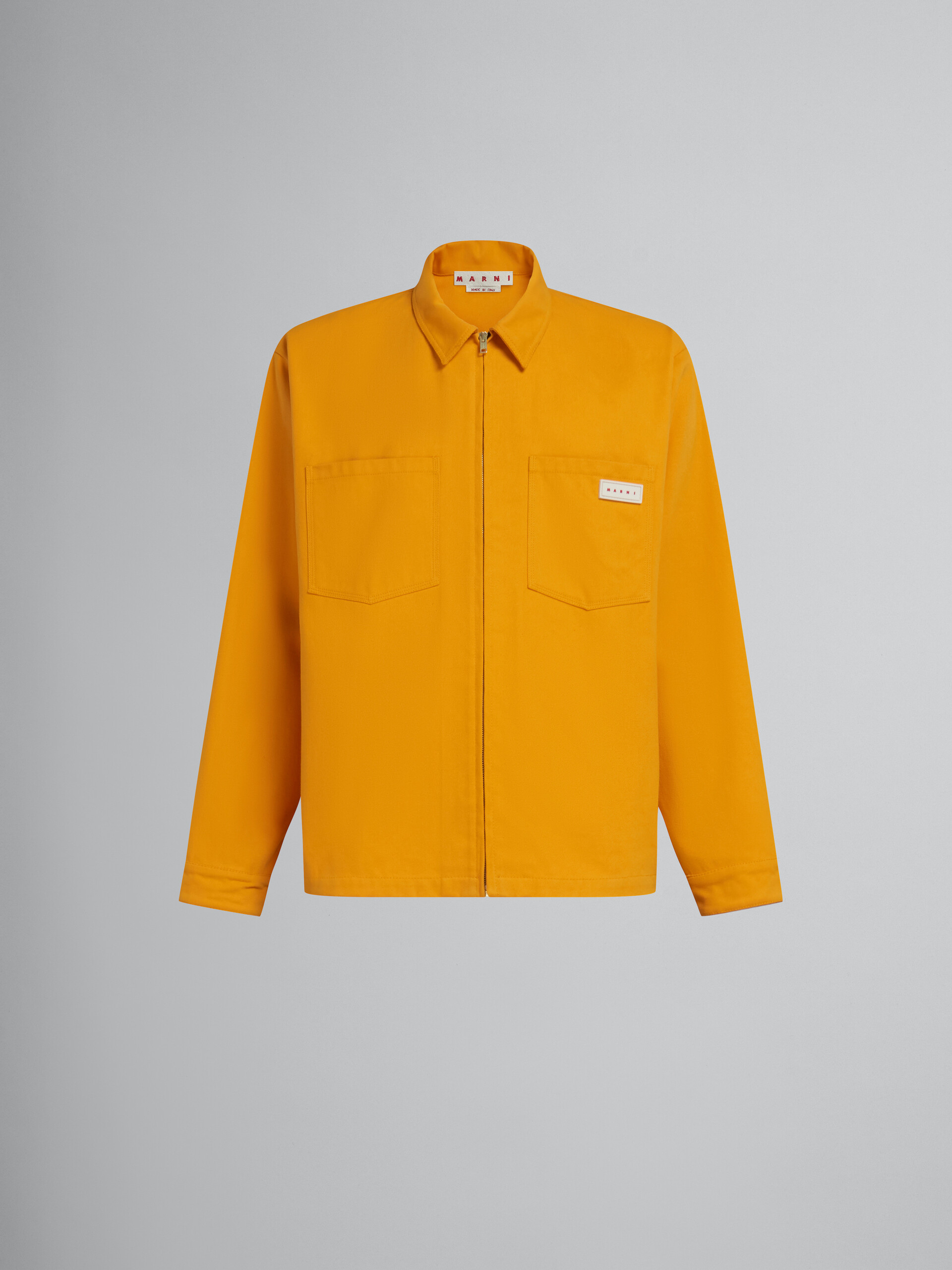 Orange gabardine zip-up overshirt - Shirts - Image 1