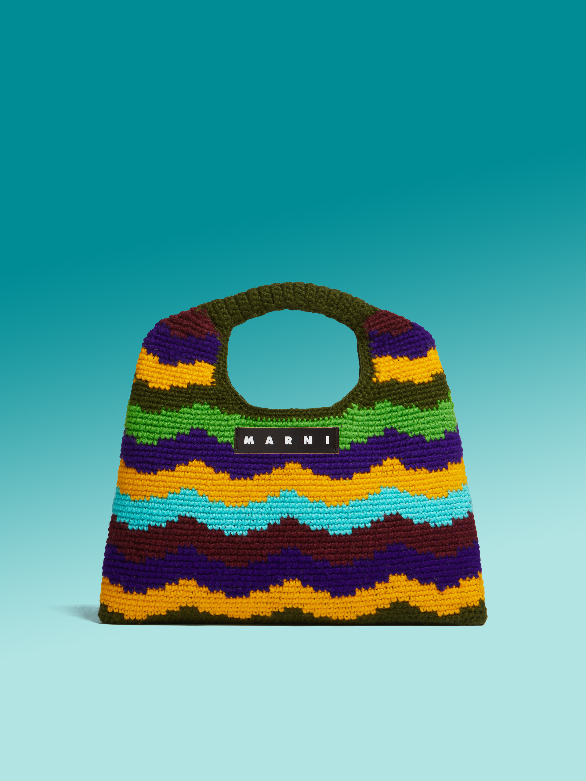 Green multicoloured MARNI MARKET WAVES tech wool bag - Shopping Bags - Image 1