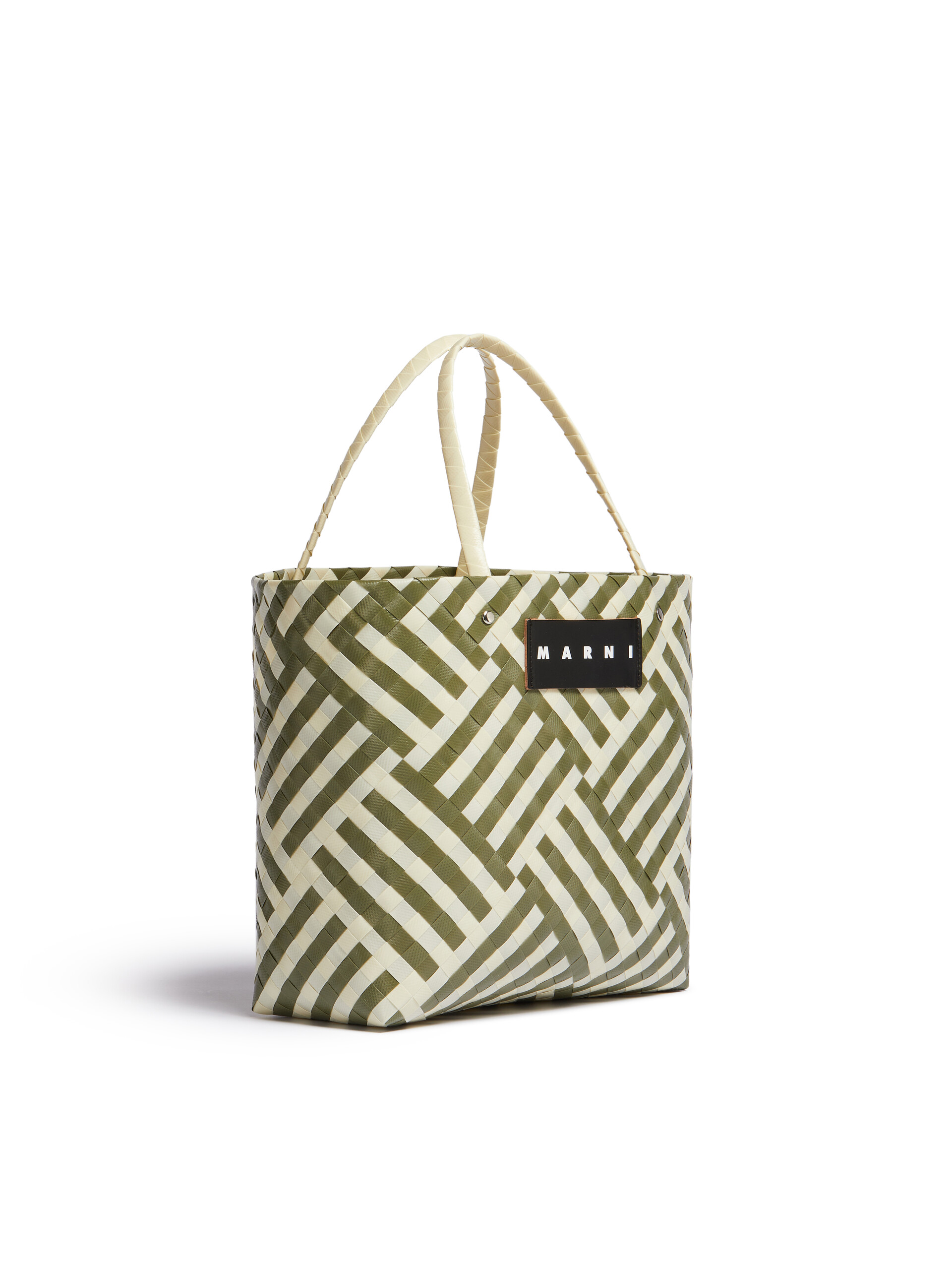Green and white MARNI MARKET CHECK BASKET bag - Shopping Bags - Image 2