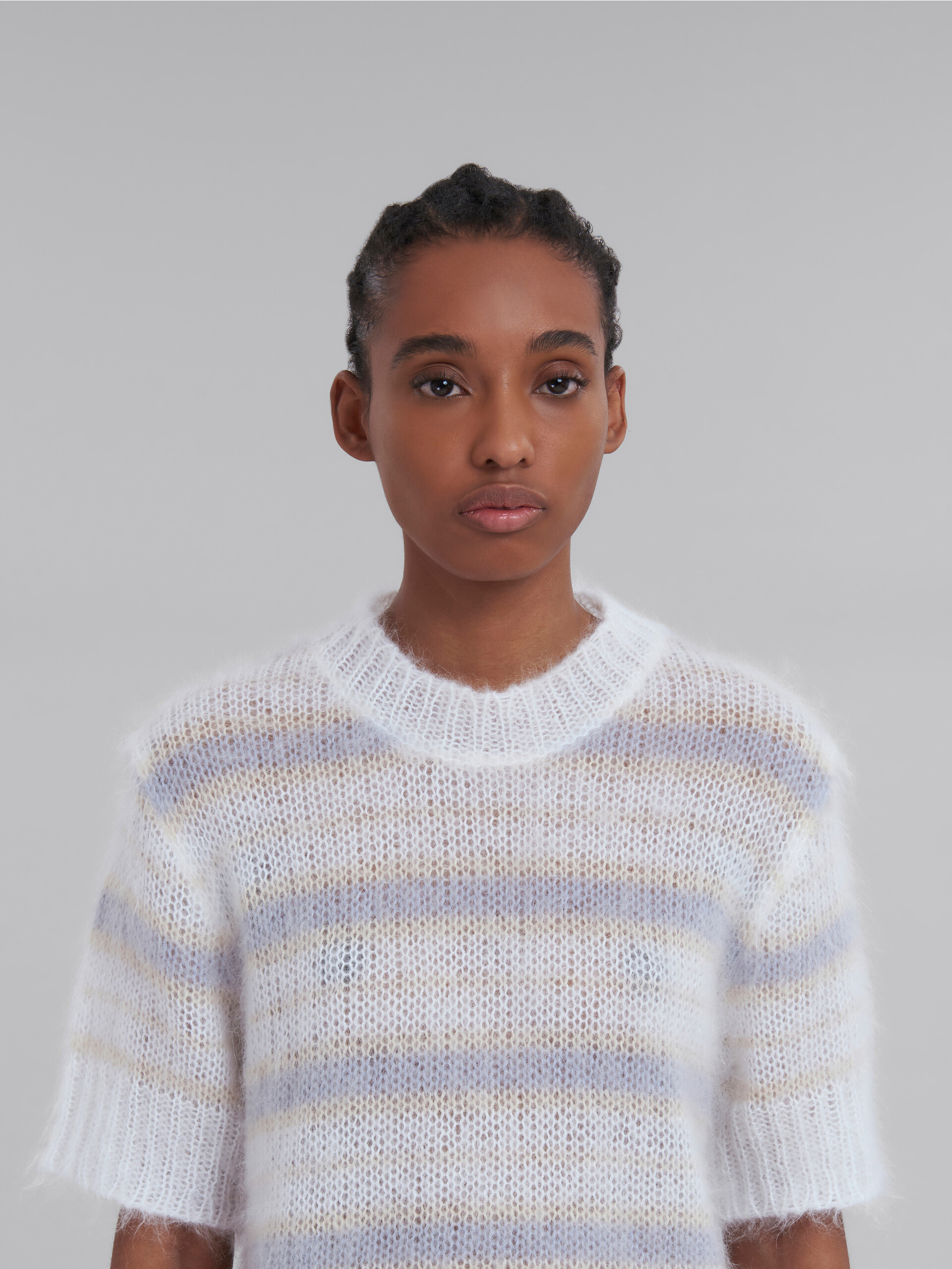 White mohair and wool striped top - Pullovers - Image 4