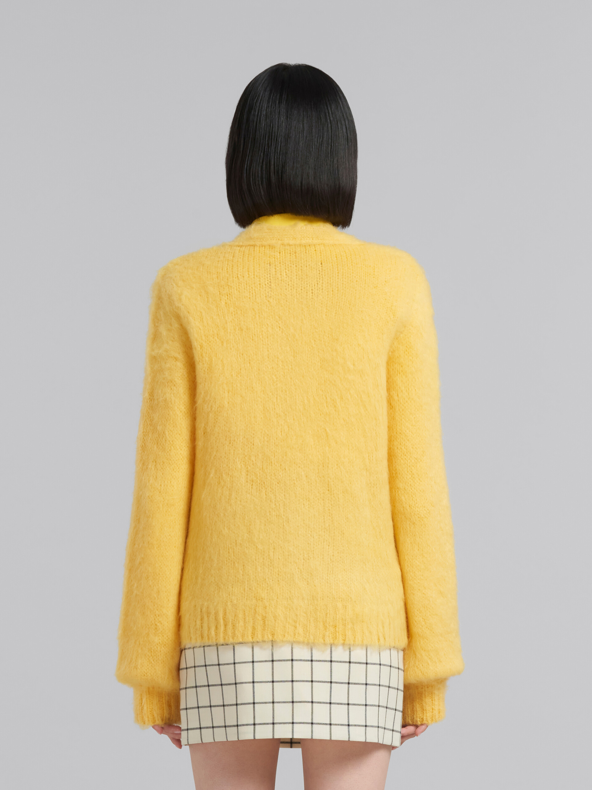 Yellow mohair V-neck cardigan - Pullovers - Image 3