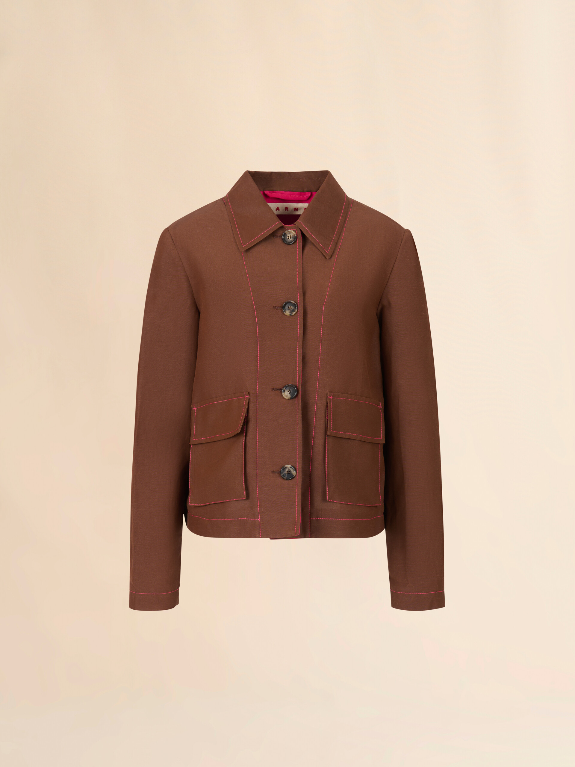 Braune Jacke aus Viskose und Ramie mit Cargotaschen - Jacken - Image 1