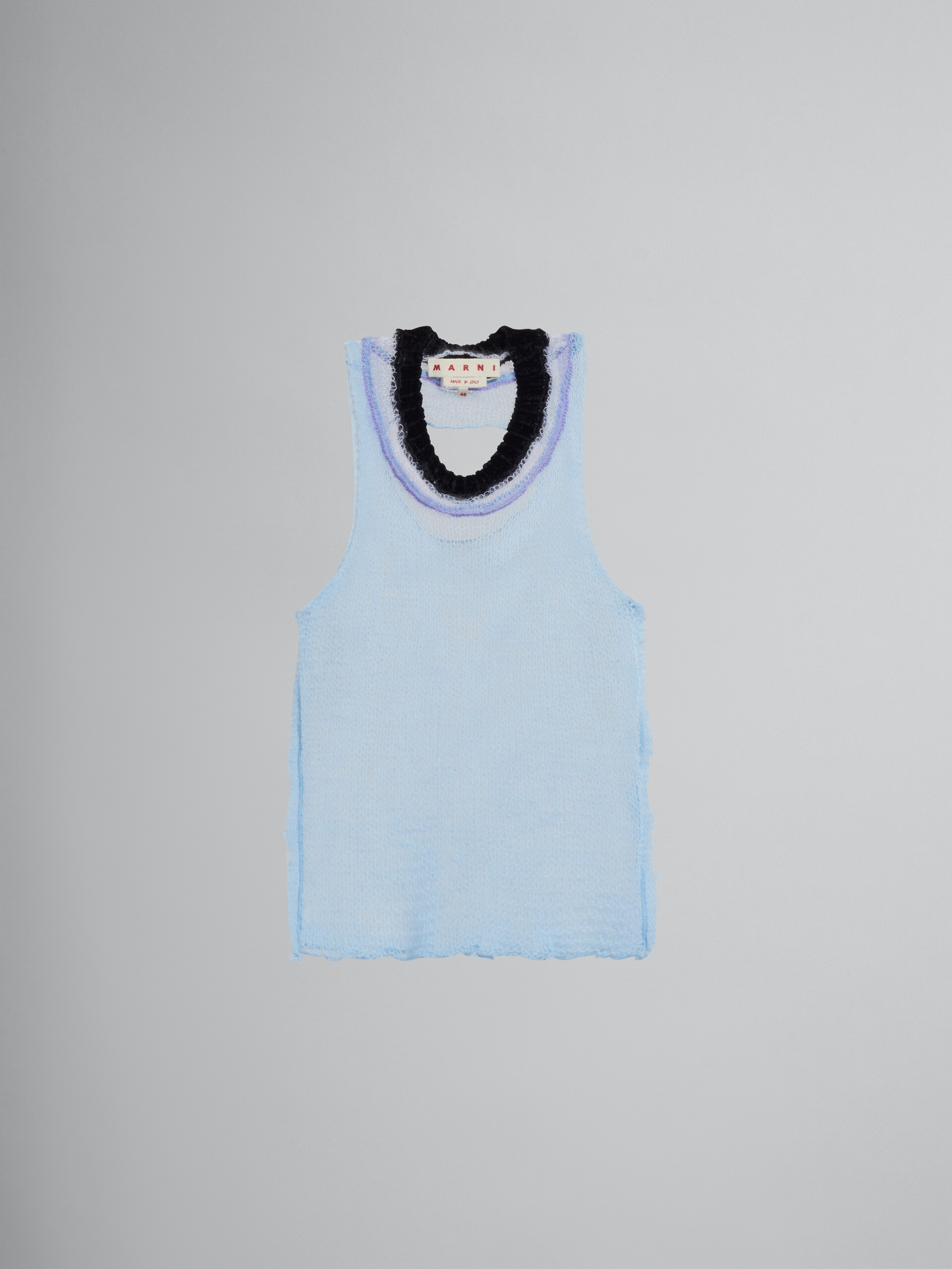 Light blue wool-cashmere top with cutout - Pullovers - Image 1
