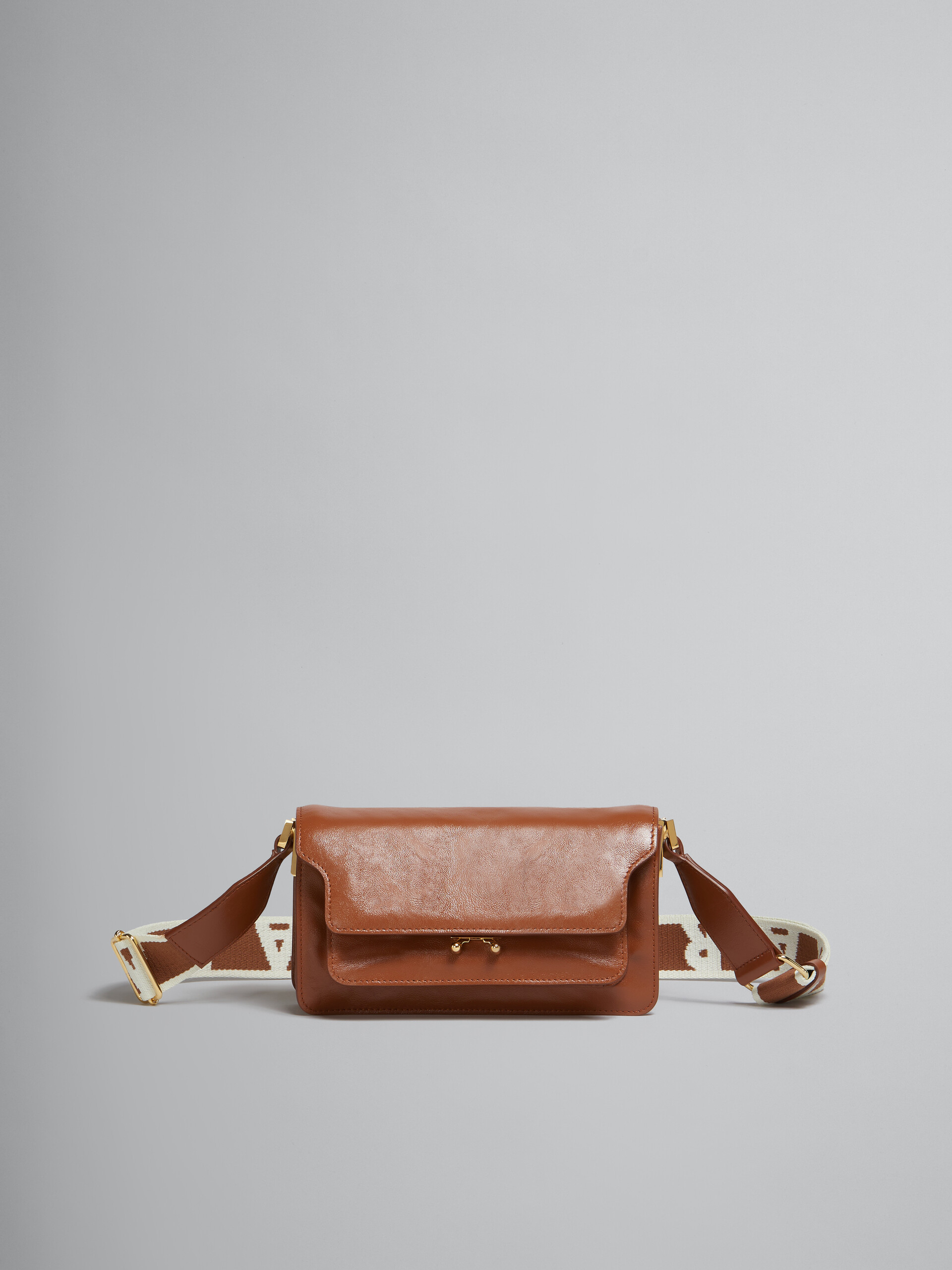 Brown leather E/W Soft Trunk Bag with logo strap - Shoulder Bag - Image 1