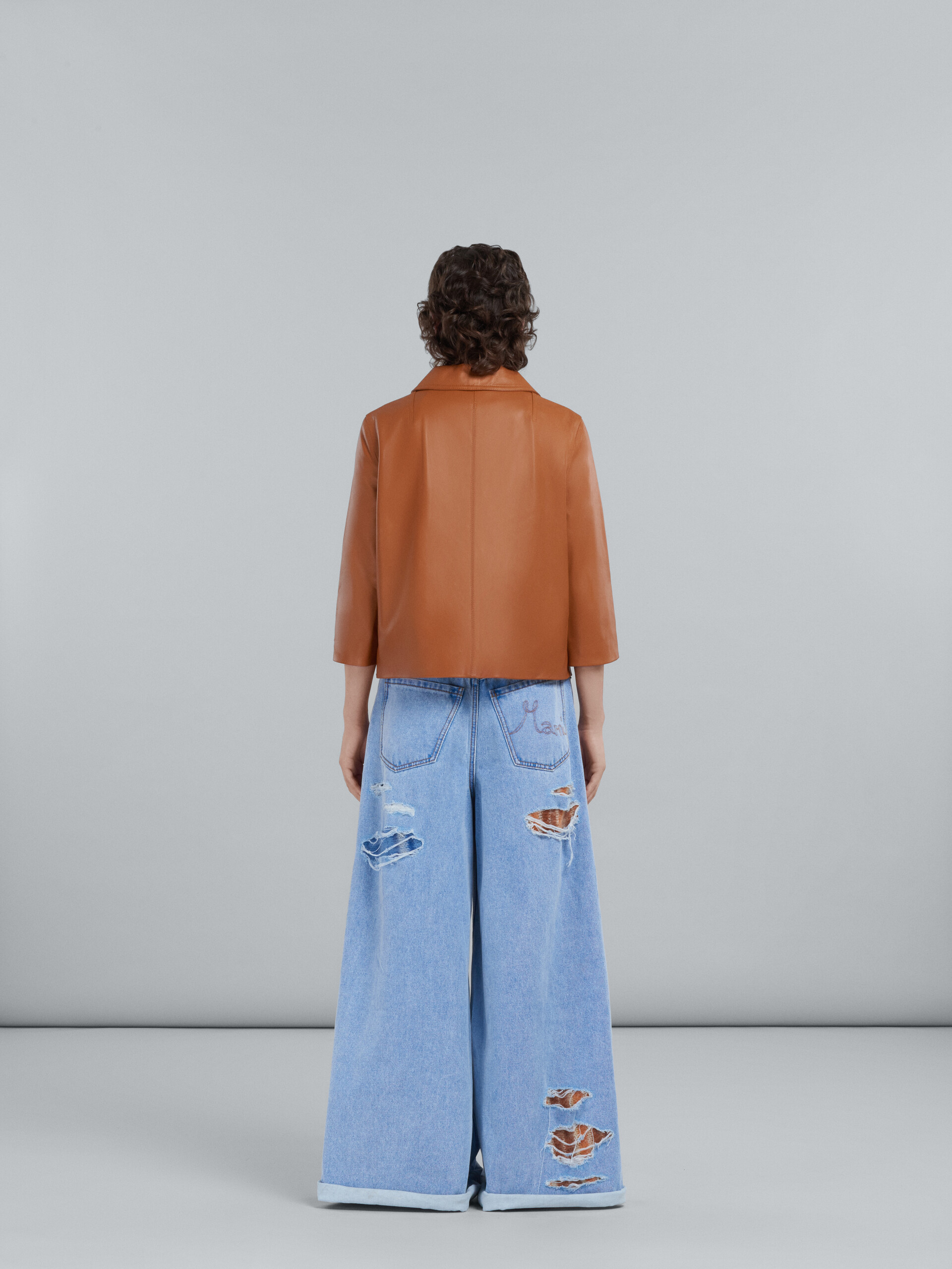 Flared trousers in light blue denim and mohair - Pants - Image 3