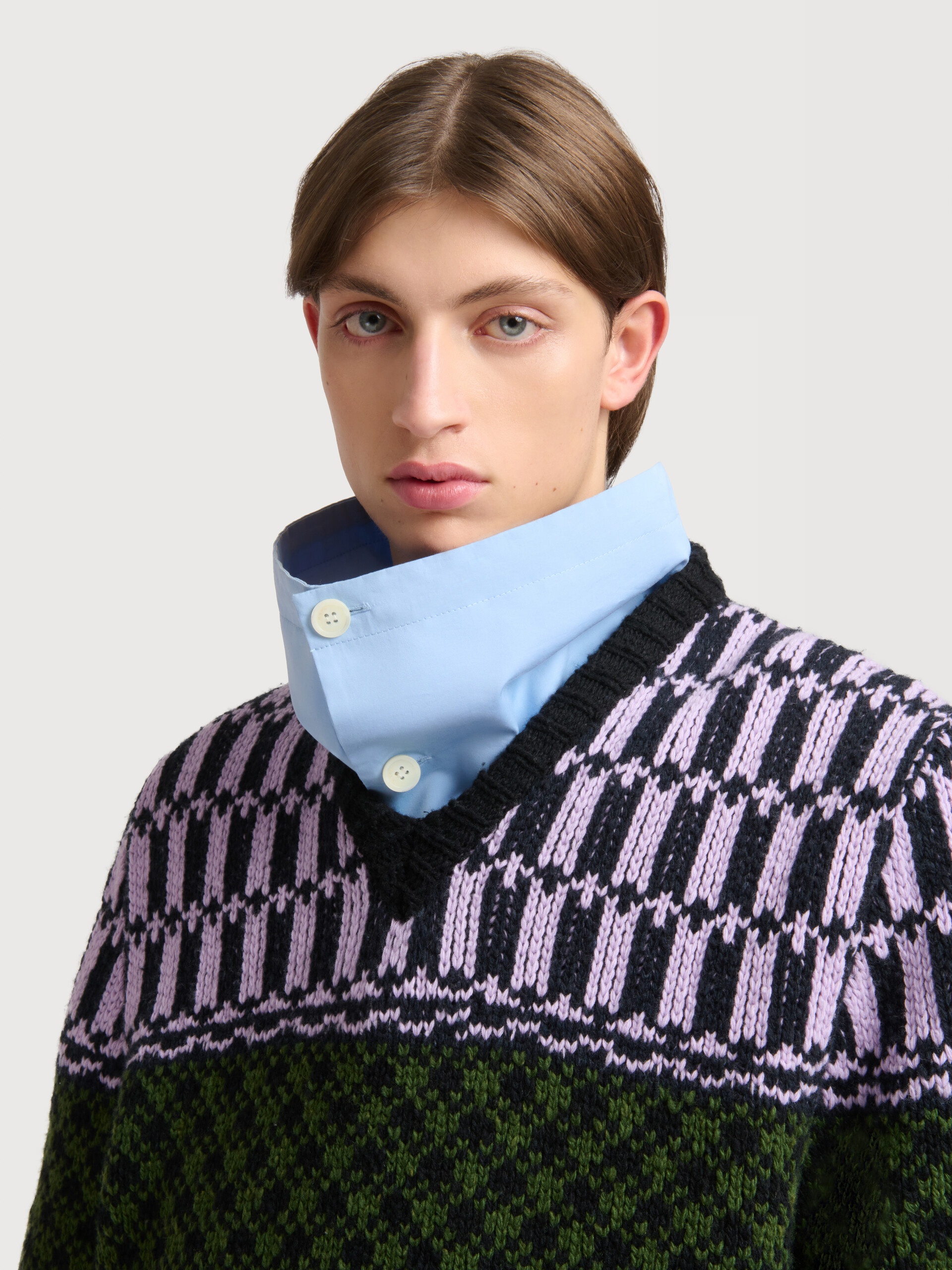 Green wool jumper with geometric motif - Pullovers - Image 5