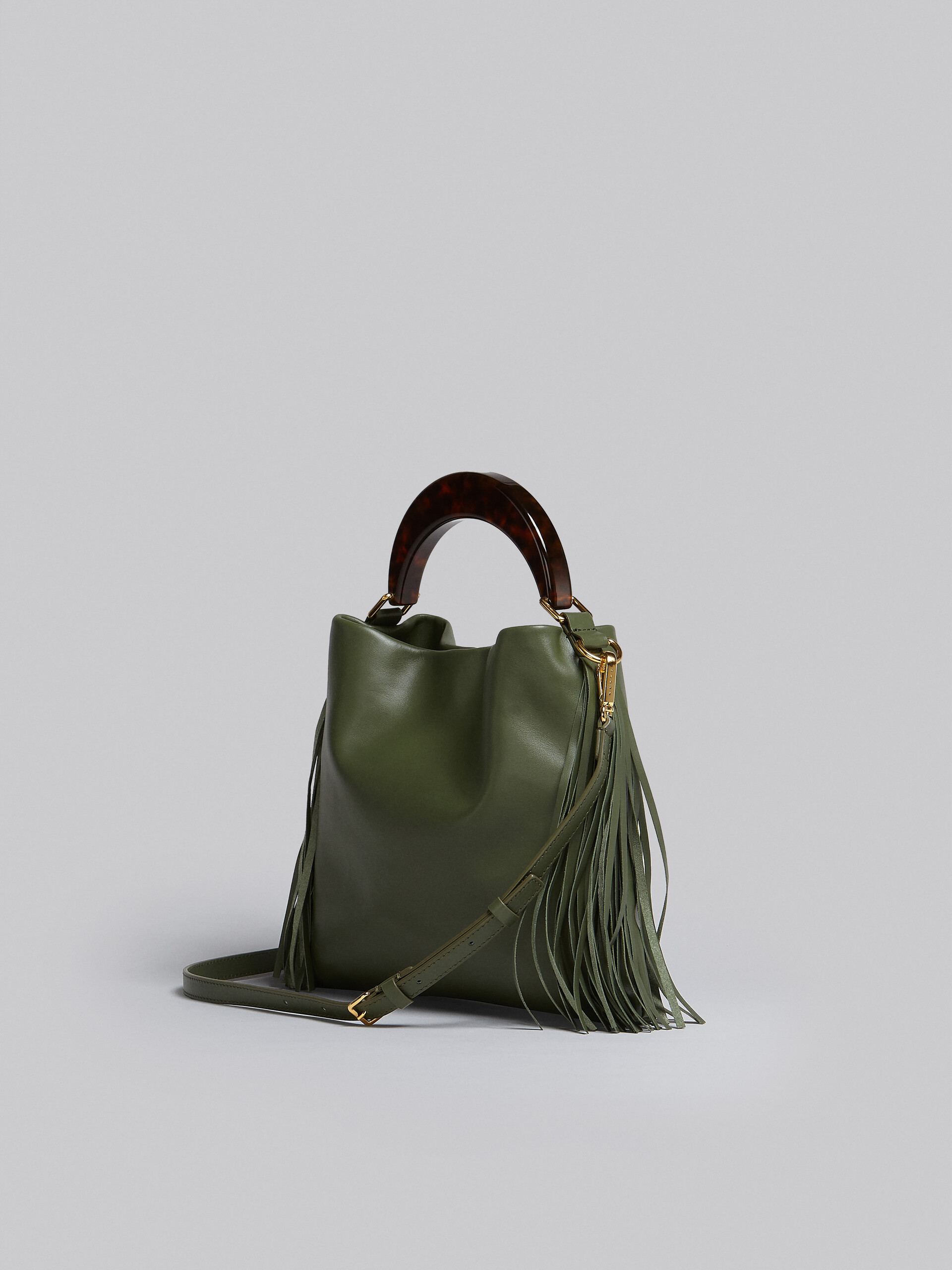 Venice Small Bag in green leather with fringes - Shoulder Bags - Image 2