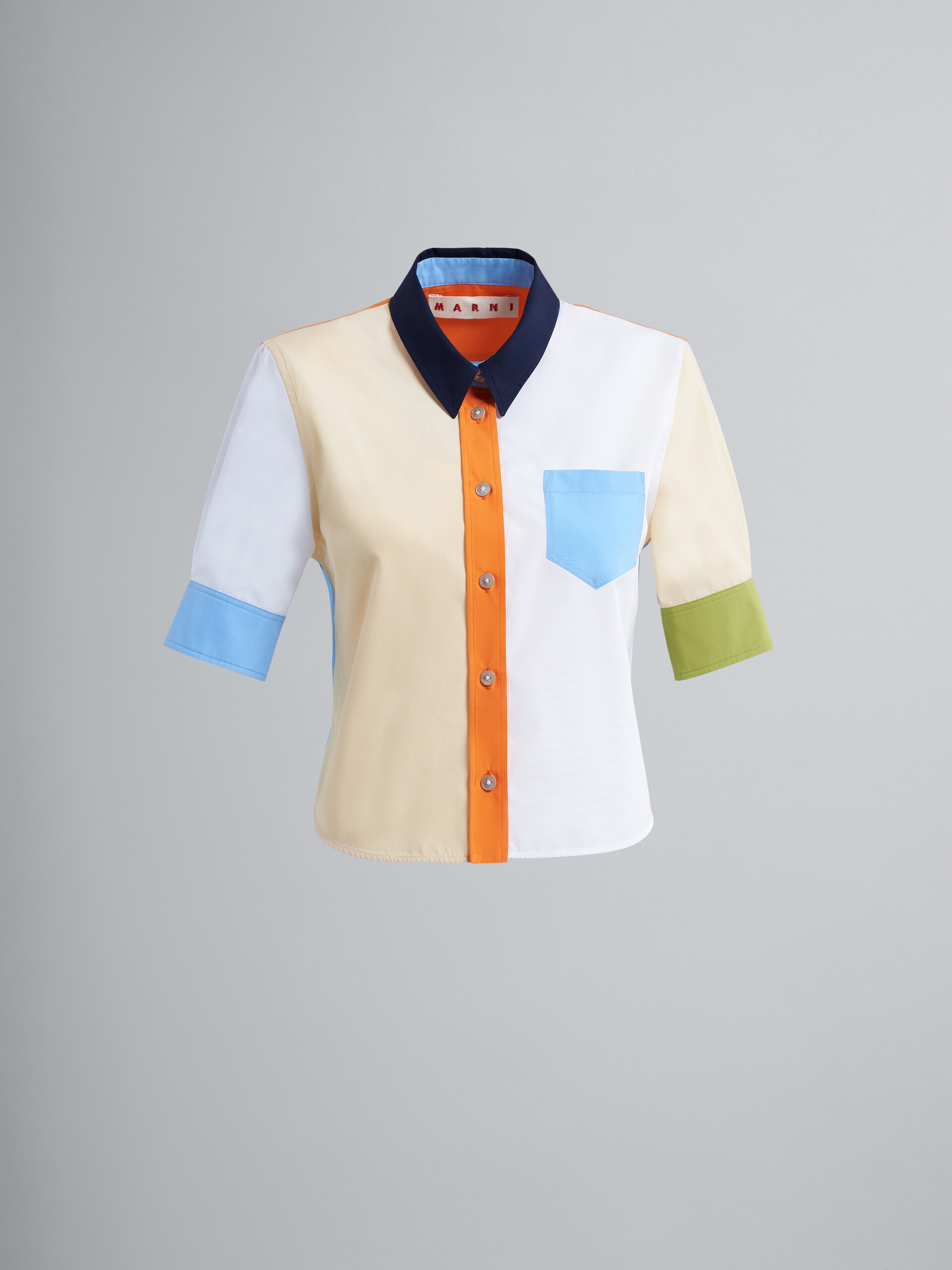 Colourblock bio poplin short-sleeved shirt - Shirts - Image 1
