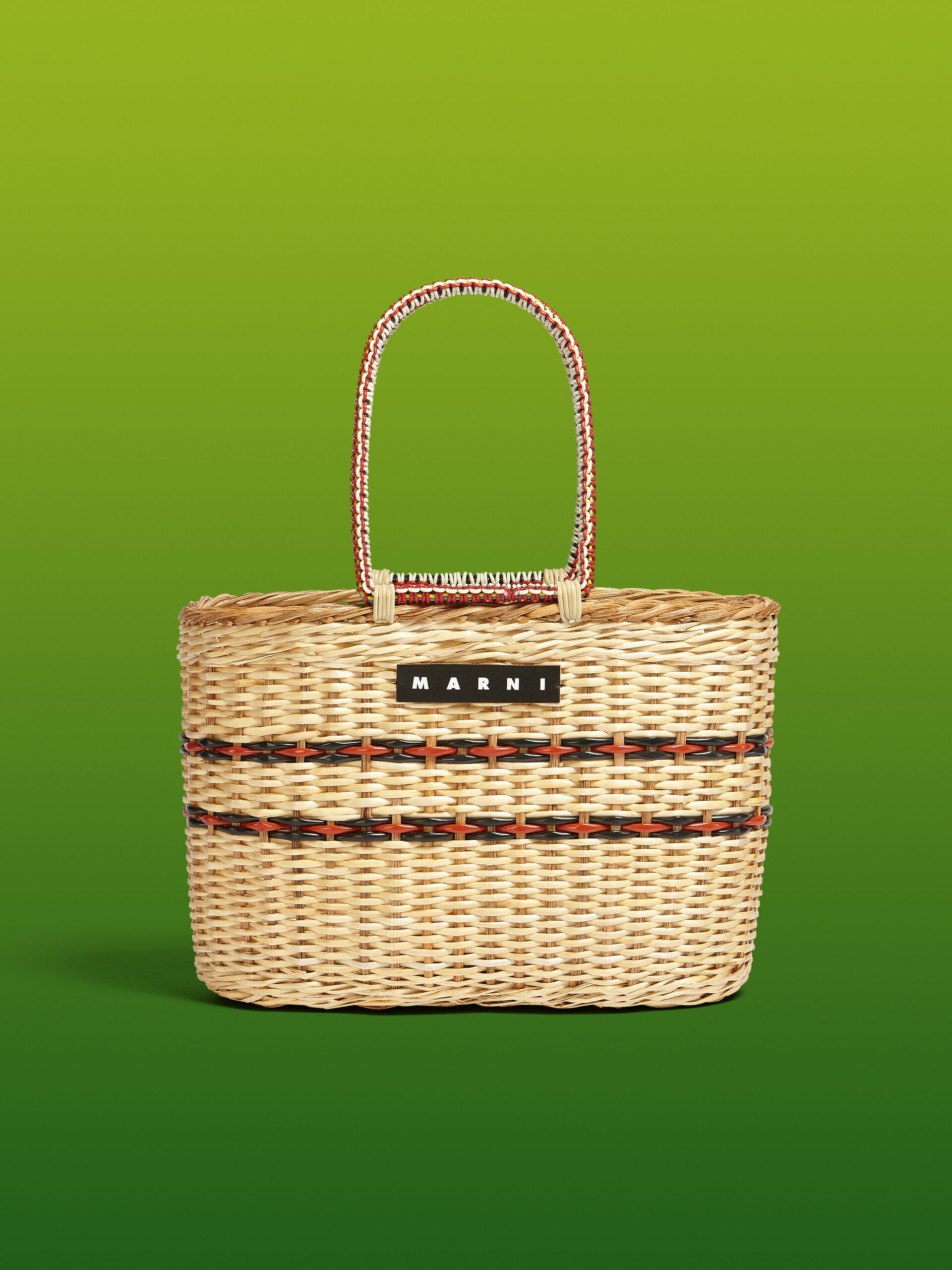 Borsa MARNI MARKET in fibra naturale a righe rosse - Borse shopping - Image 1