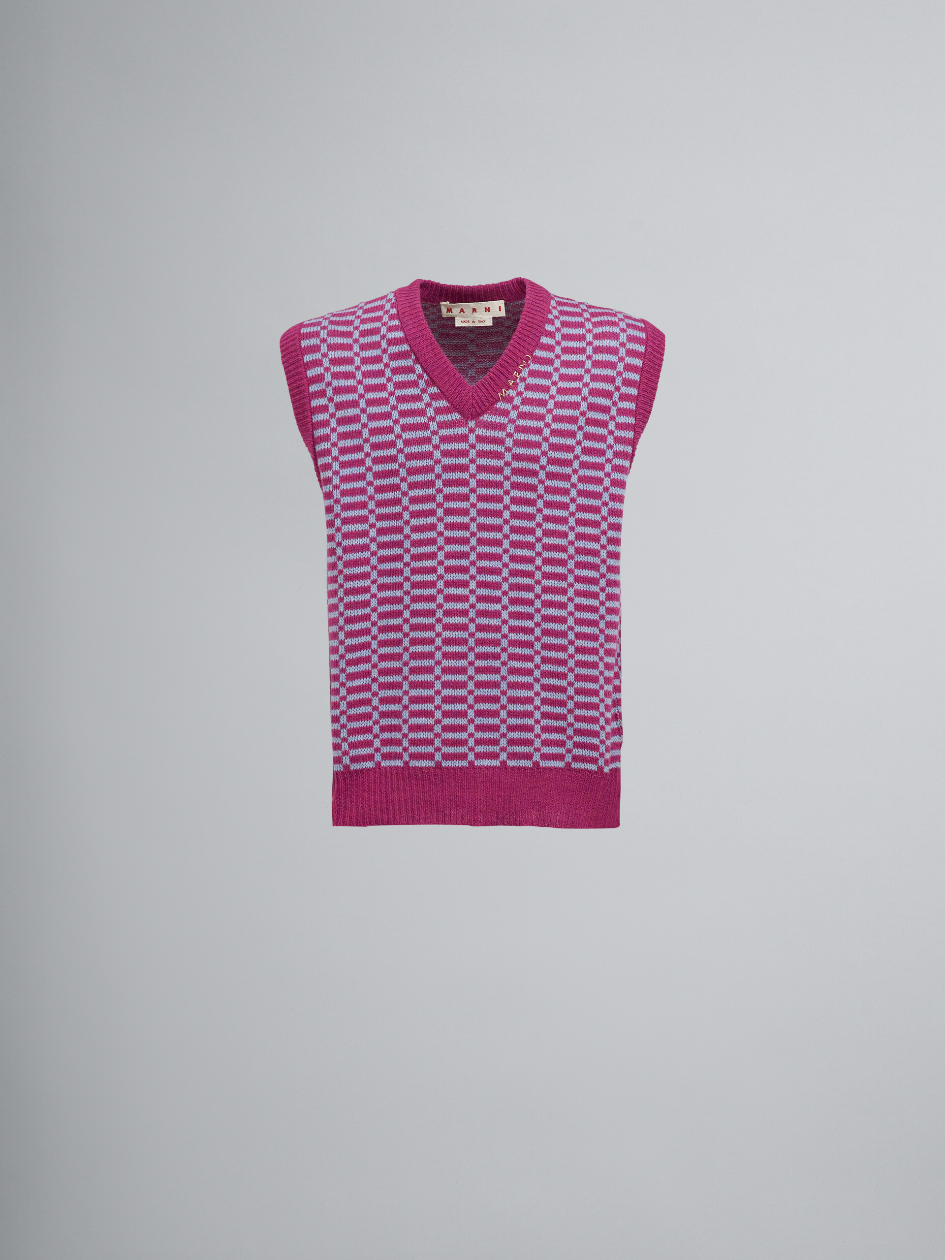Pink Shetland wool V-neck vest - Pullovers - Image 1
