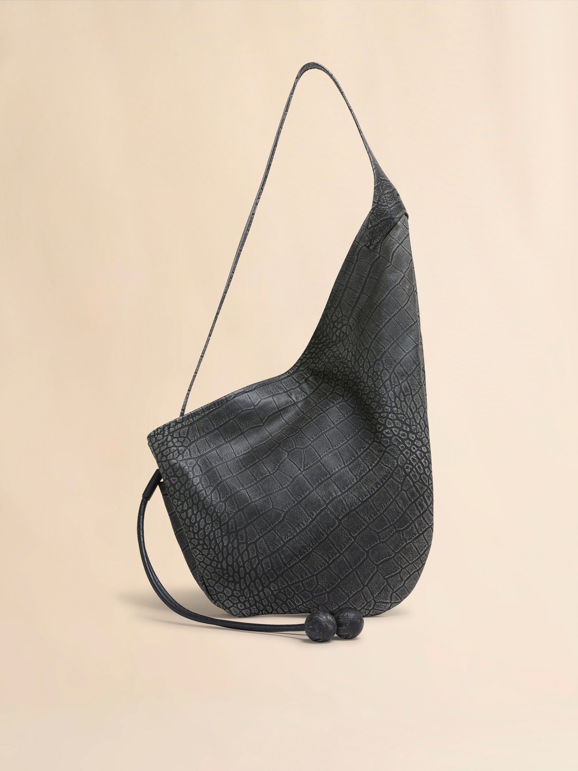 Small black crocodile print Hobo bag - Shoulder Bags - Image 1