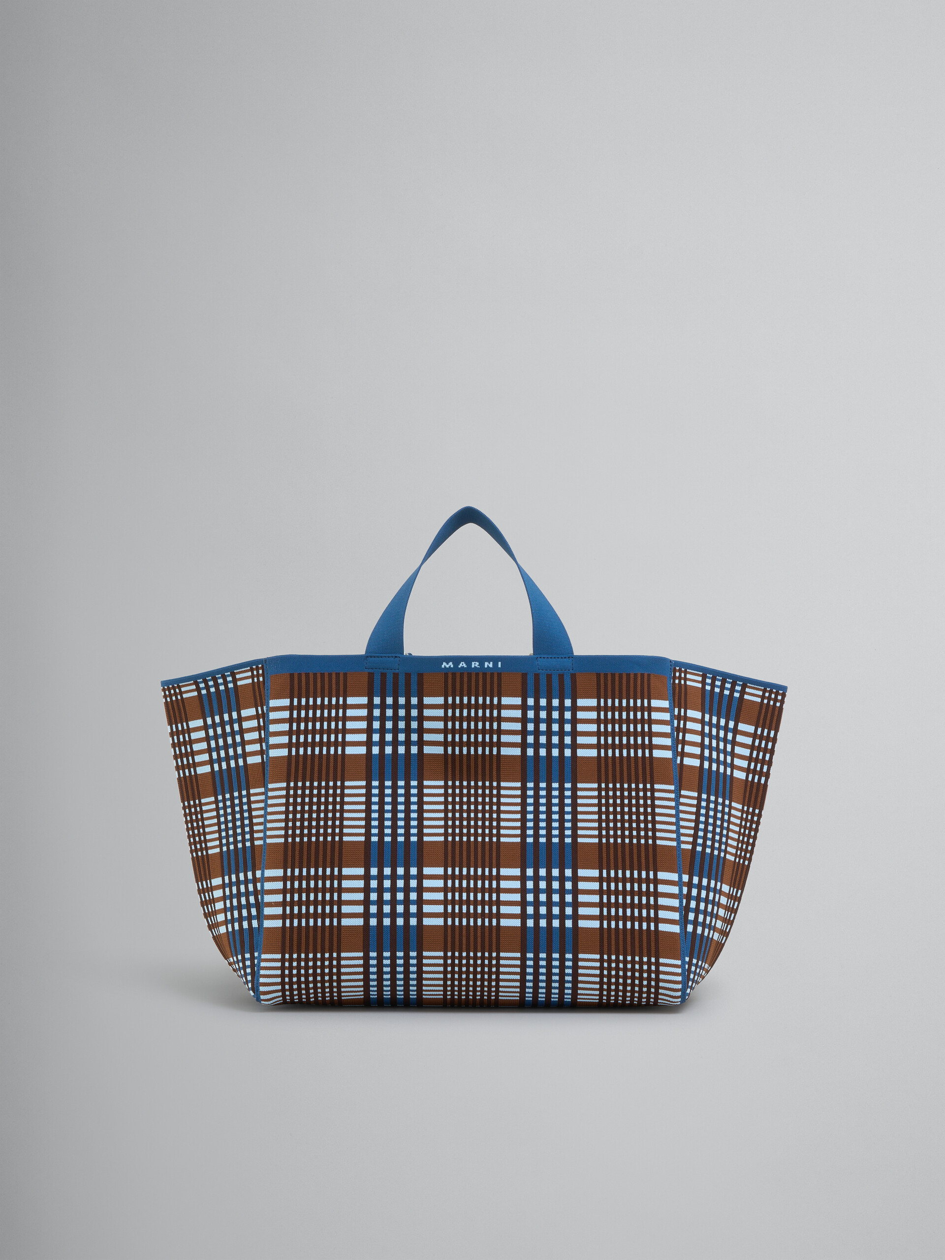 Blue and brown jacquard check Sillo medium shopper - Shopping Bags - Image 1