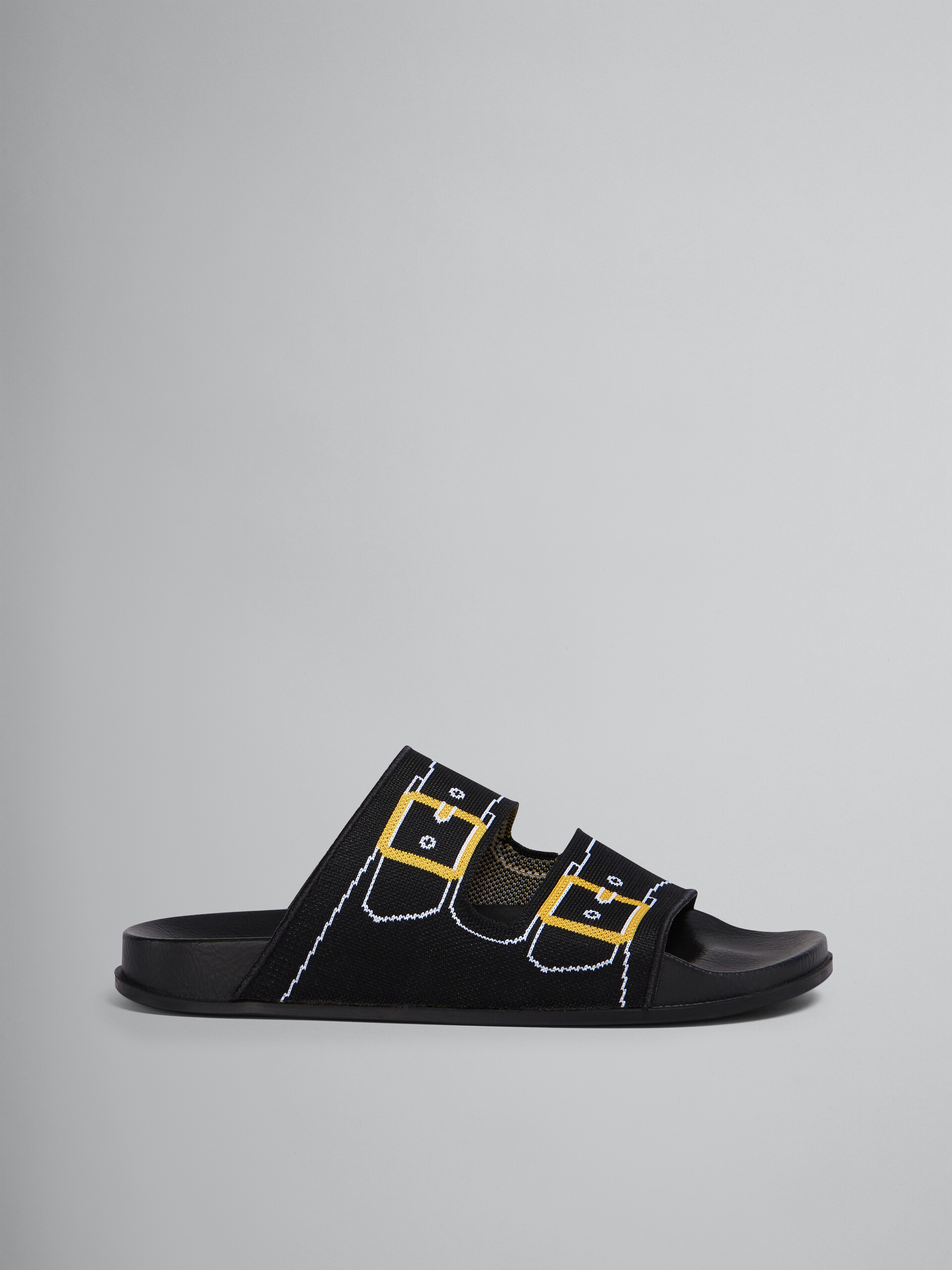 Black trompe l'œil jacquard two-strap slide - Sandals - Image 1