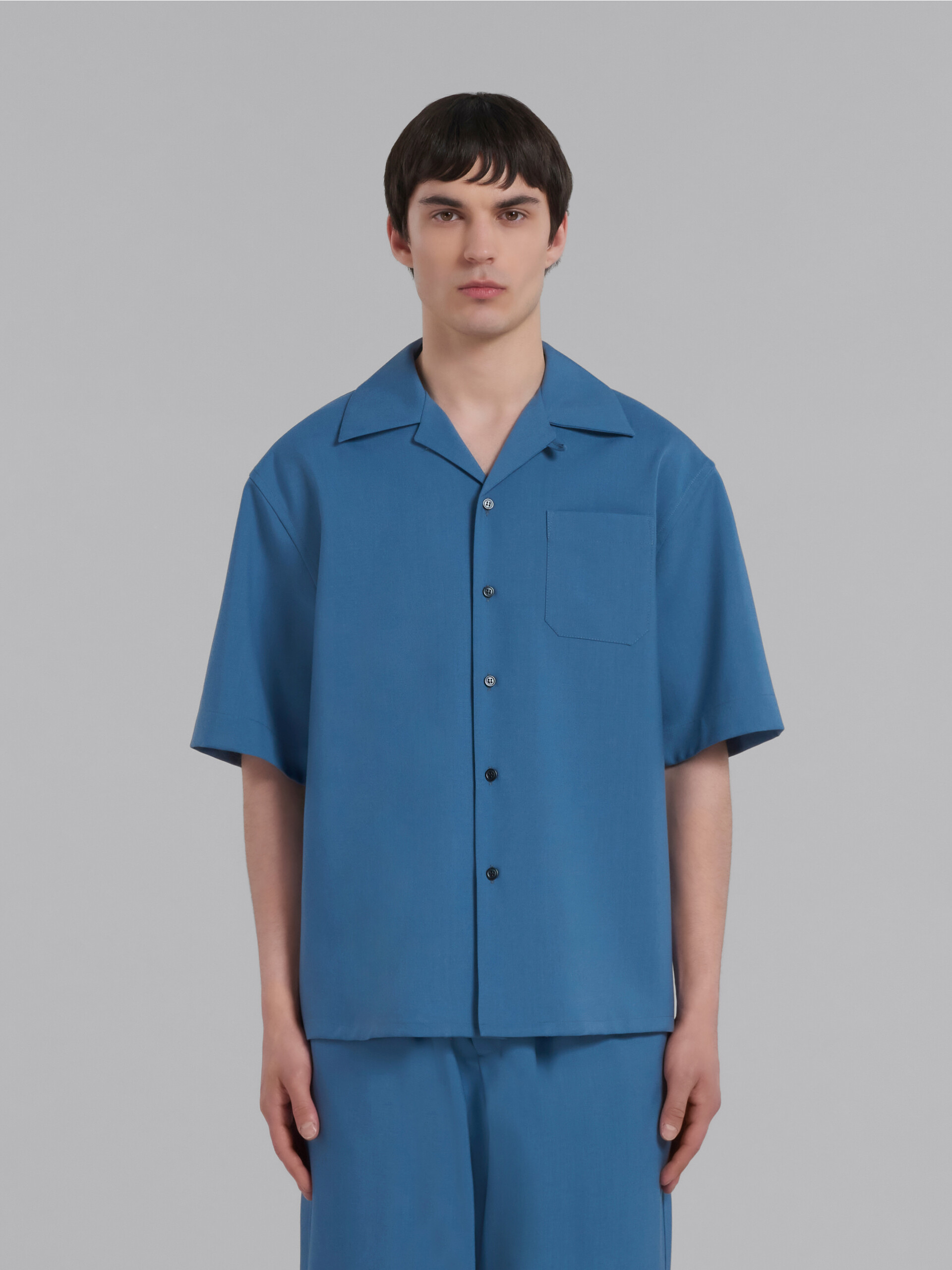 Camicia bowling azzurra in fresco di lana - Camicie - Image 2