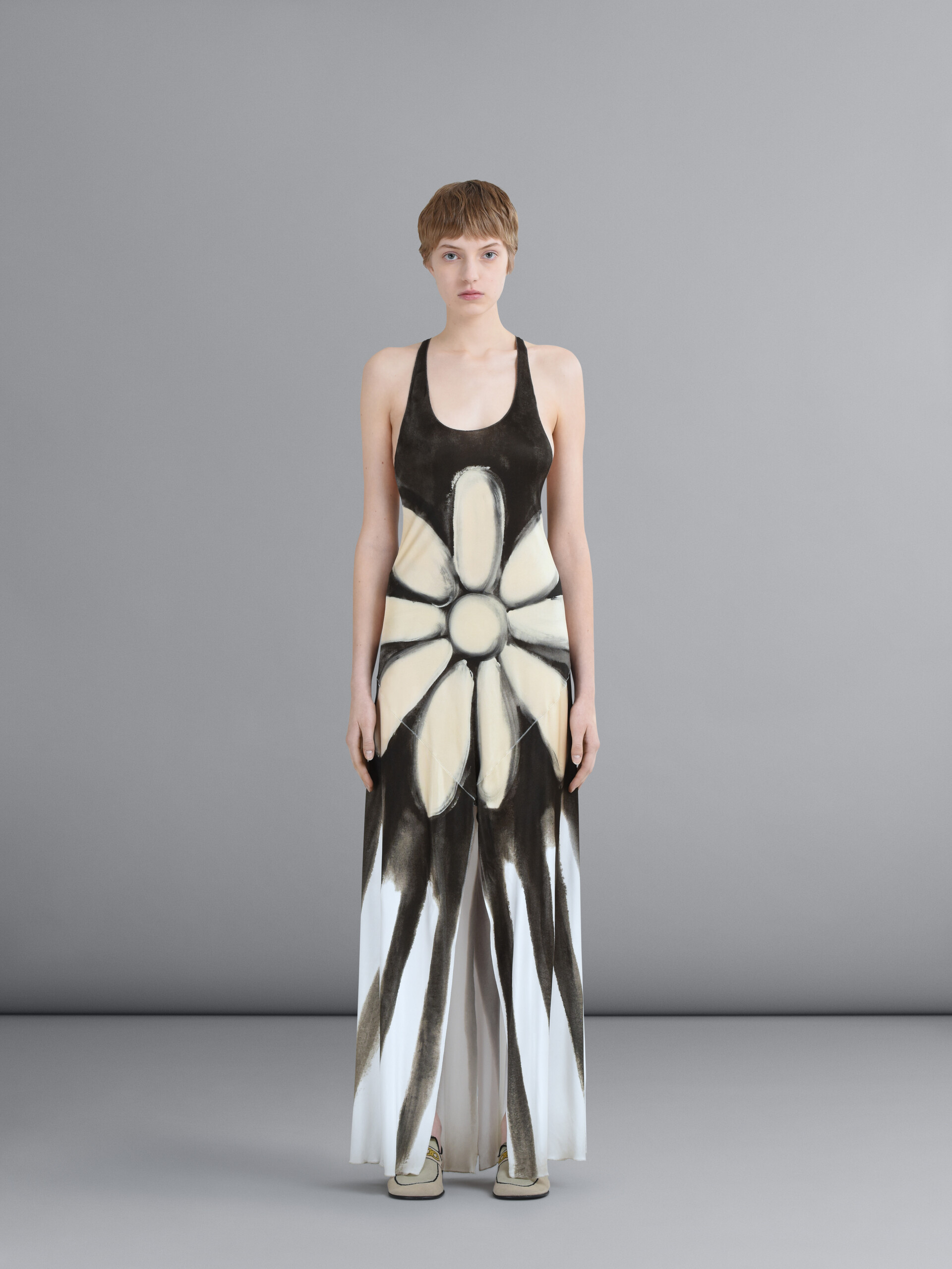 Langes Kleid aus Viskose-Jersey mit Dripping Daisy-Print - Kleider - Image 2