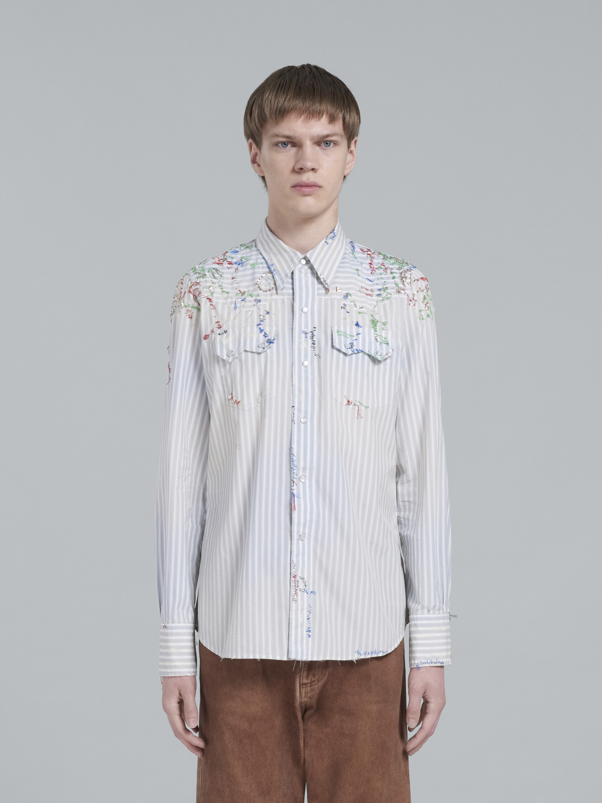 Light blue Western shirt with embroidery - Shirts - Image 2