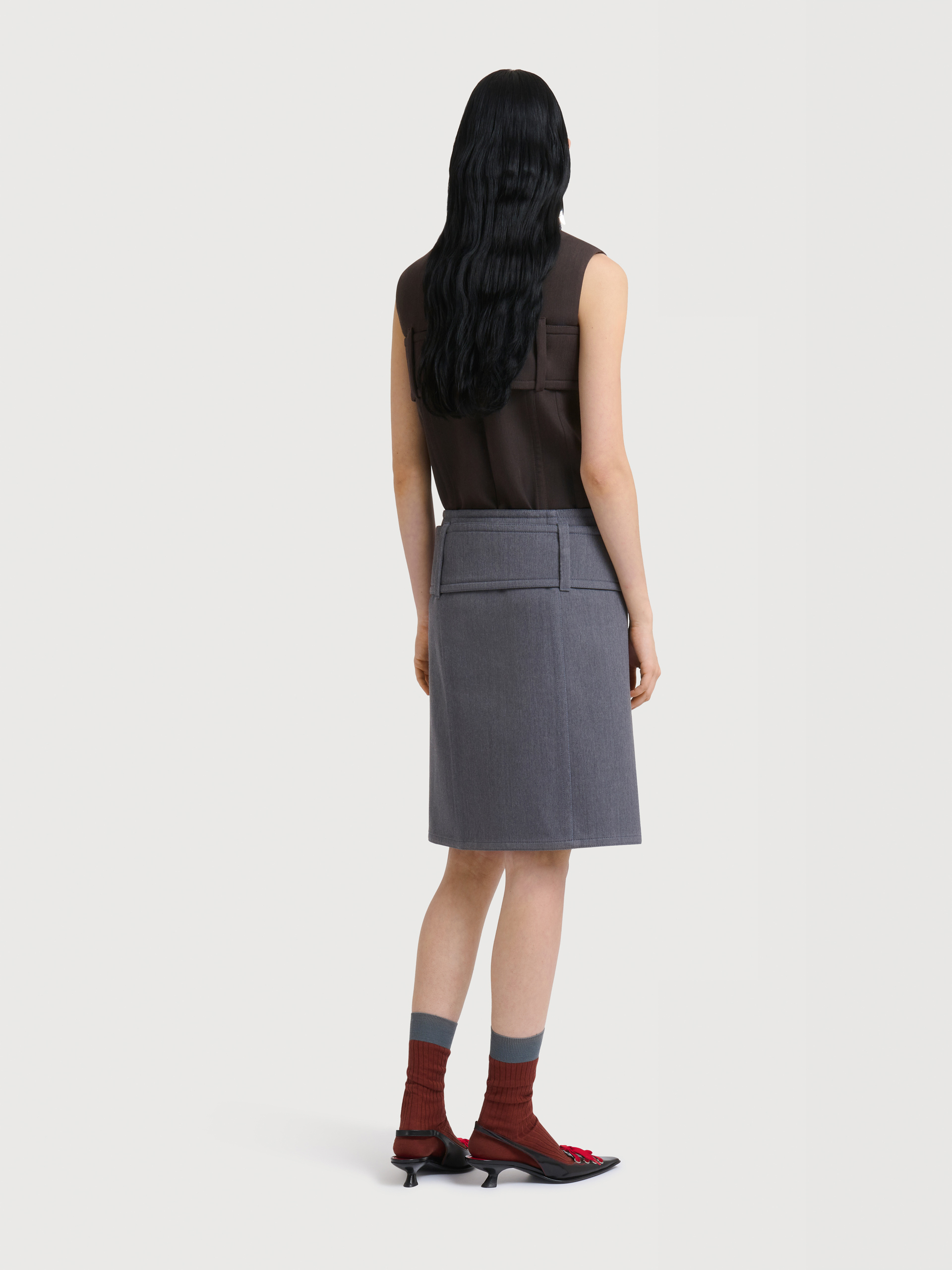 Grey wool wrap skirt with wide belt - Skirts - Image 4