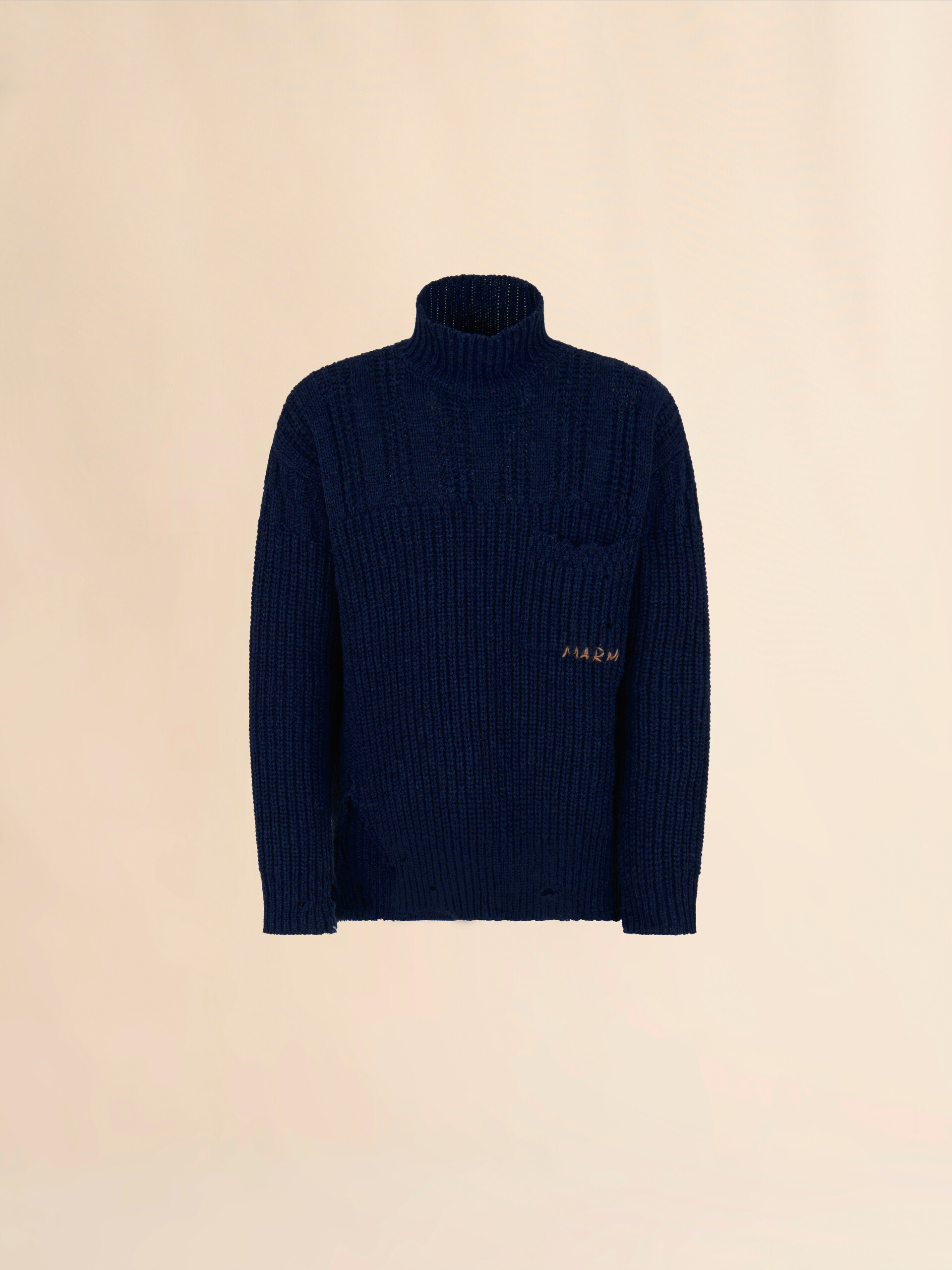 Grauer Pullover aus Schurwolle mit ausgefranstem Saum - Pullover - Image 1