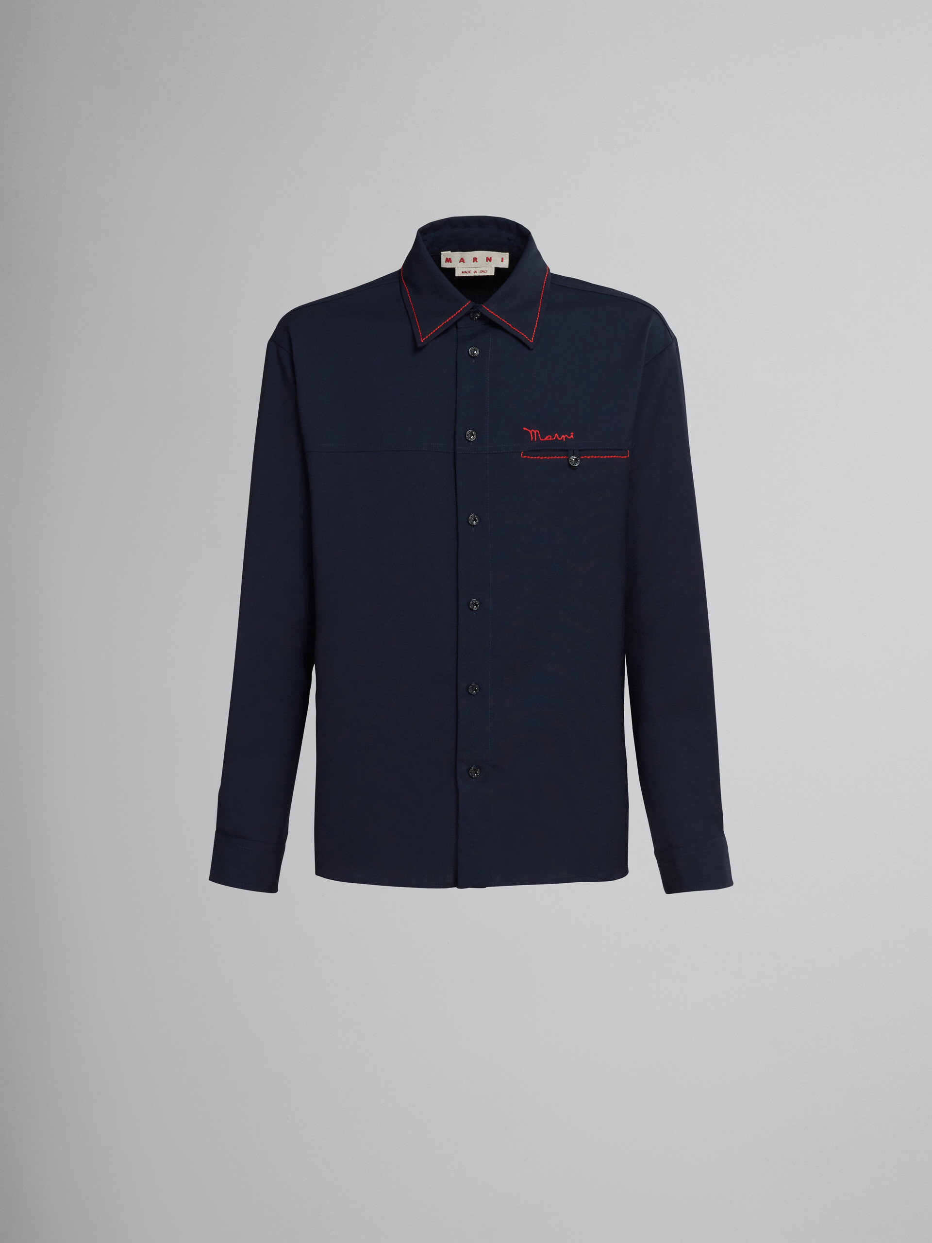 Blue ligh wool shirt with embroidery - Shirts - Image 1