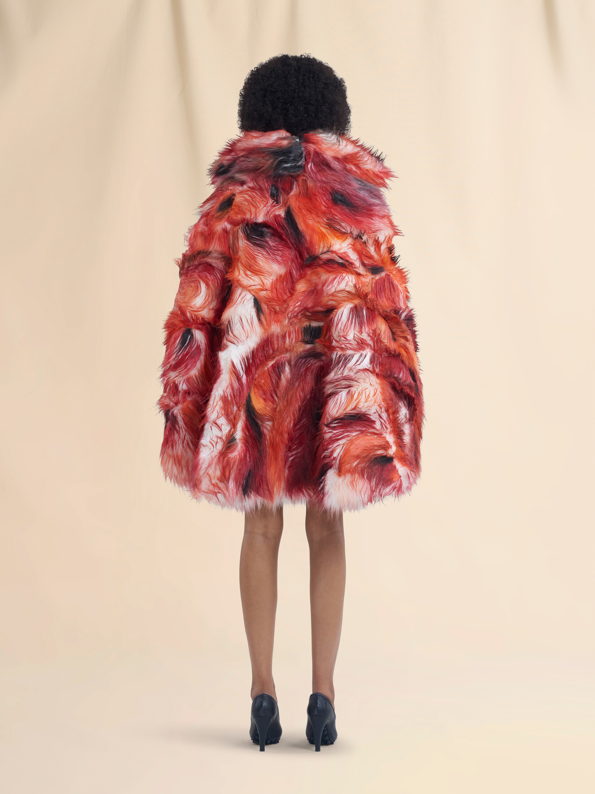 Red long hair flared coat - Coats - Image 3