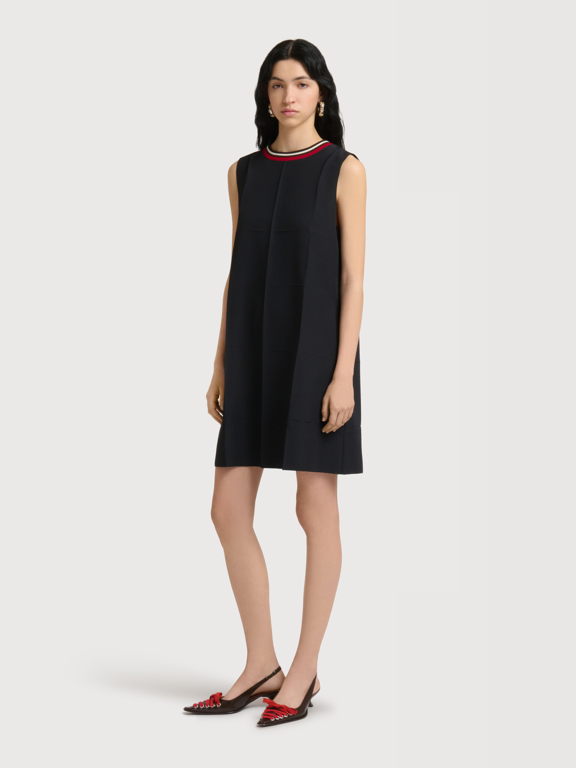 Black techno wool dress with mock neck - Dresses - Image 3