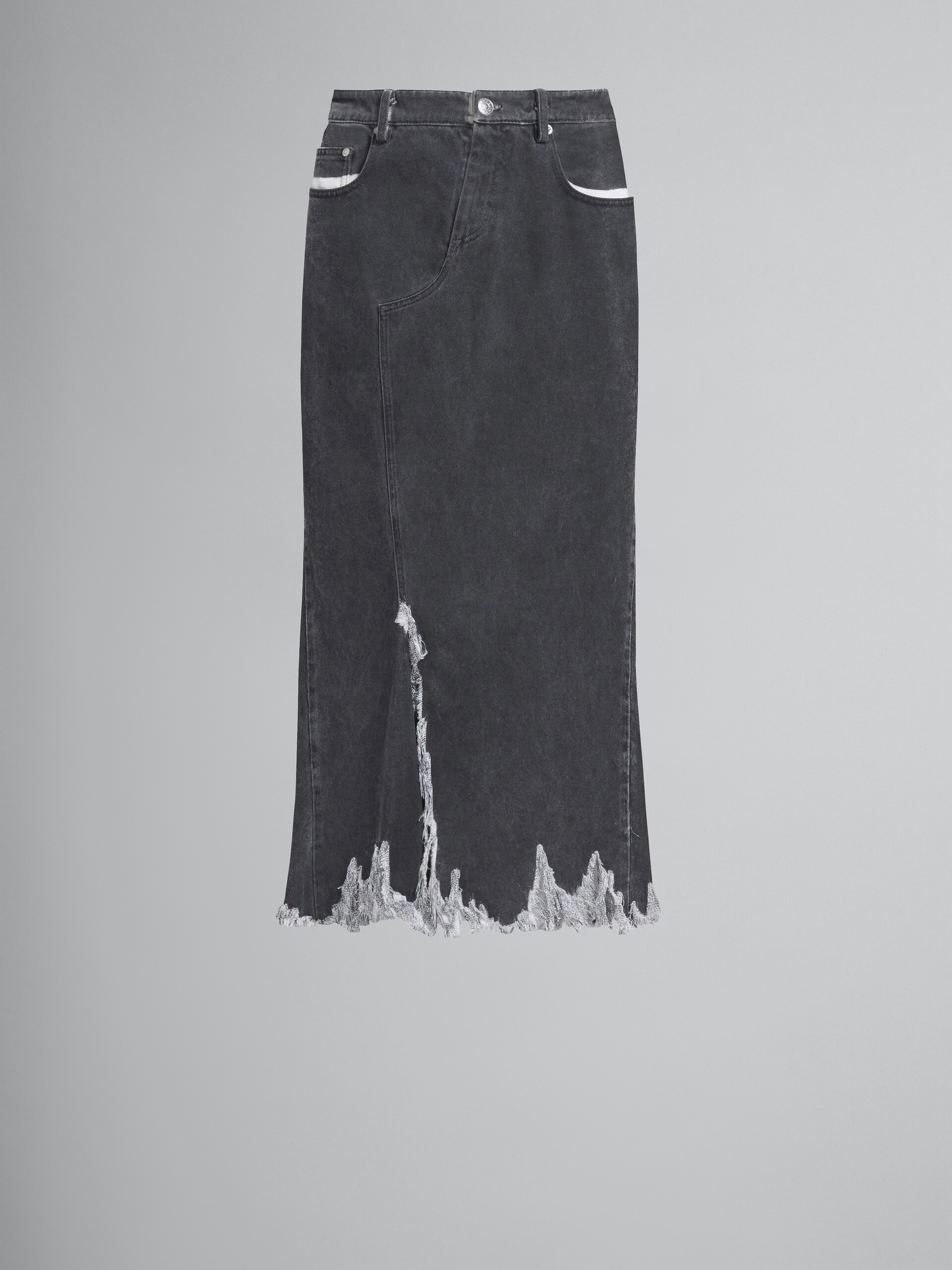 Grey denim skirt with frayed hem - Skirts - Image 1