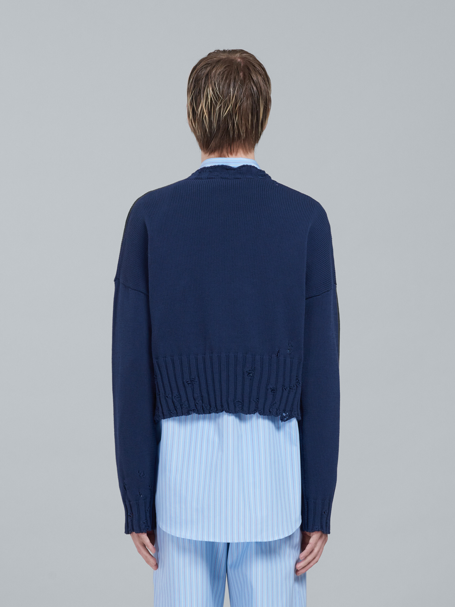 Blue cotton crewneck sweater - Pullovers - Image 3