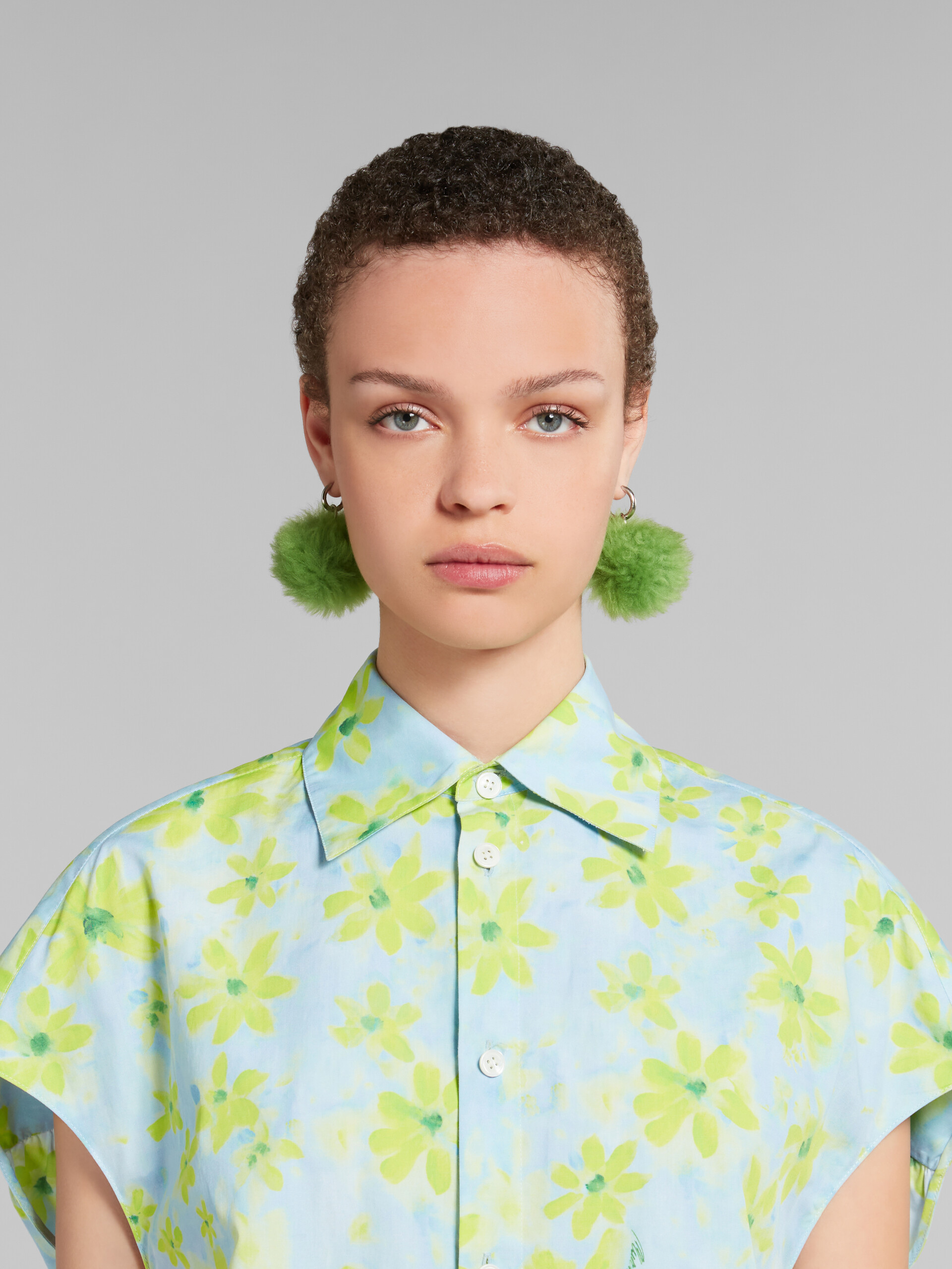 Camicia cocoon in popeline verde chiaro con stampa Parade - Camicie - Image 4