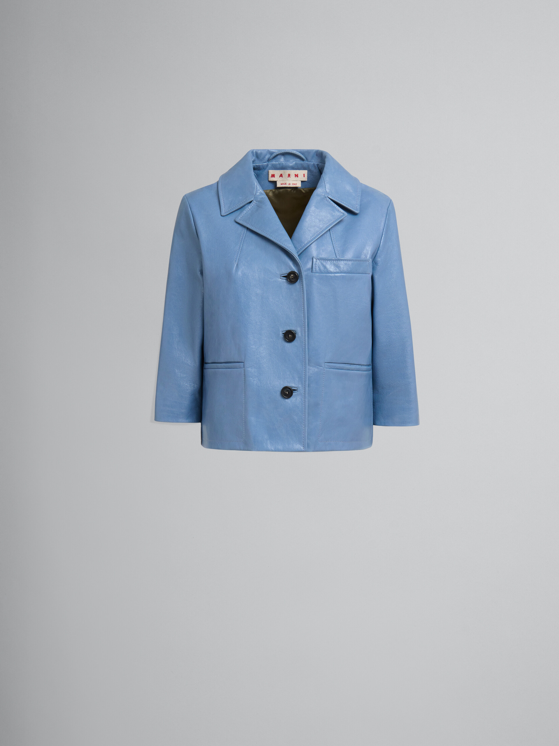 블루 샤이니 가죽 재킷 - Jackets - Image 1