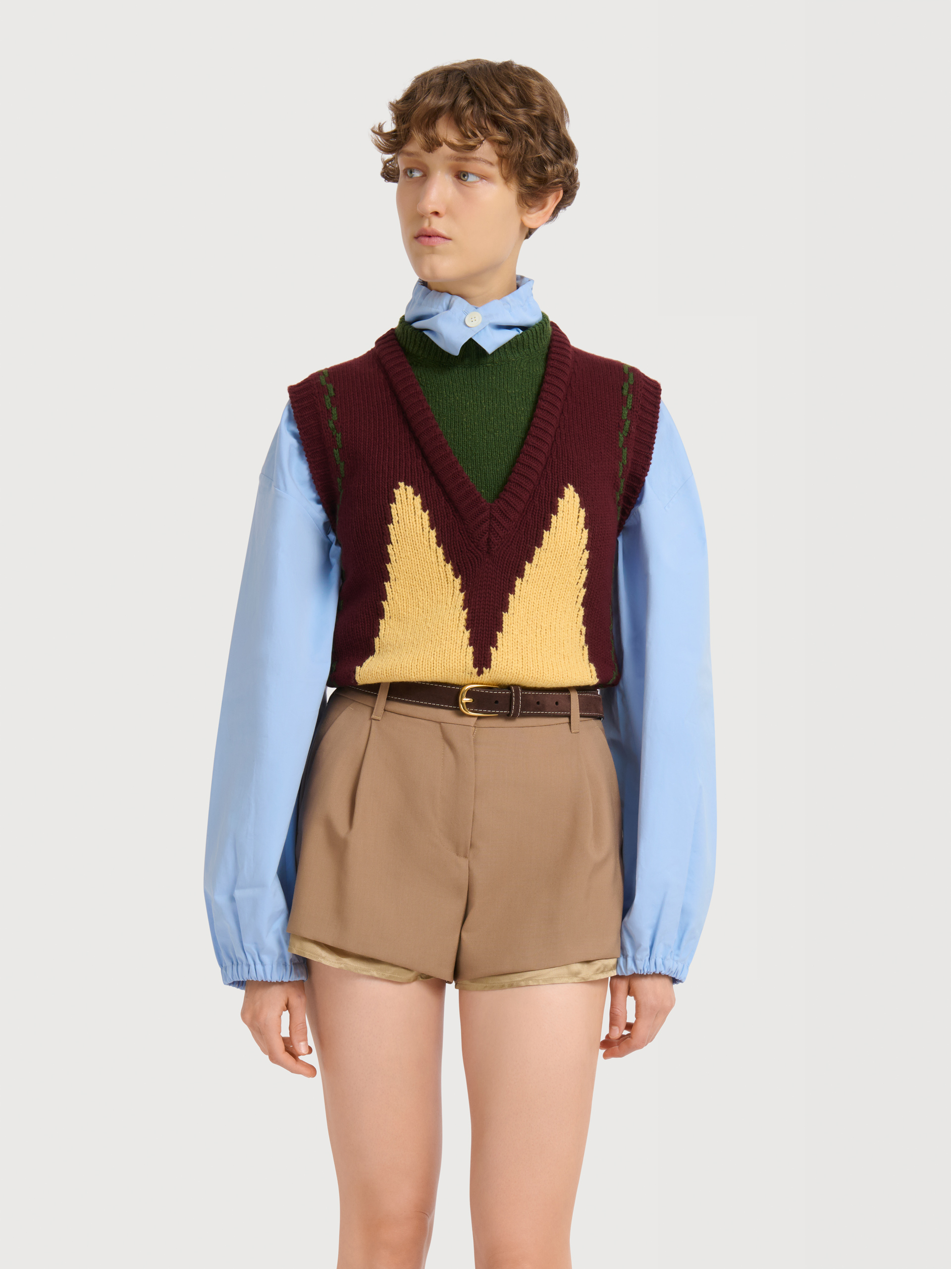 Brown wool layered vest with M intarsia - Pullovers - Image 2