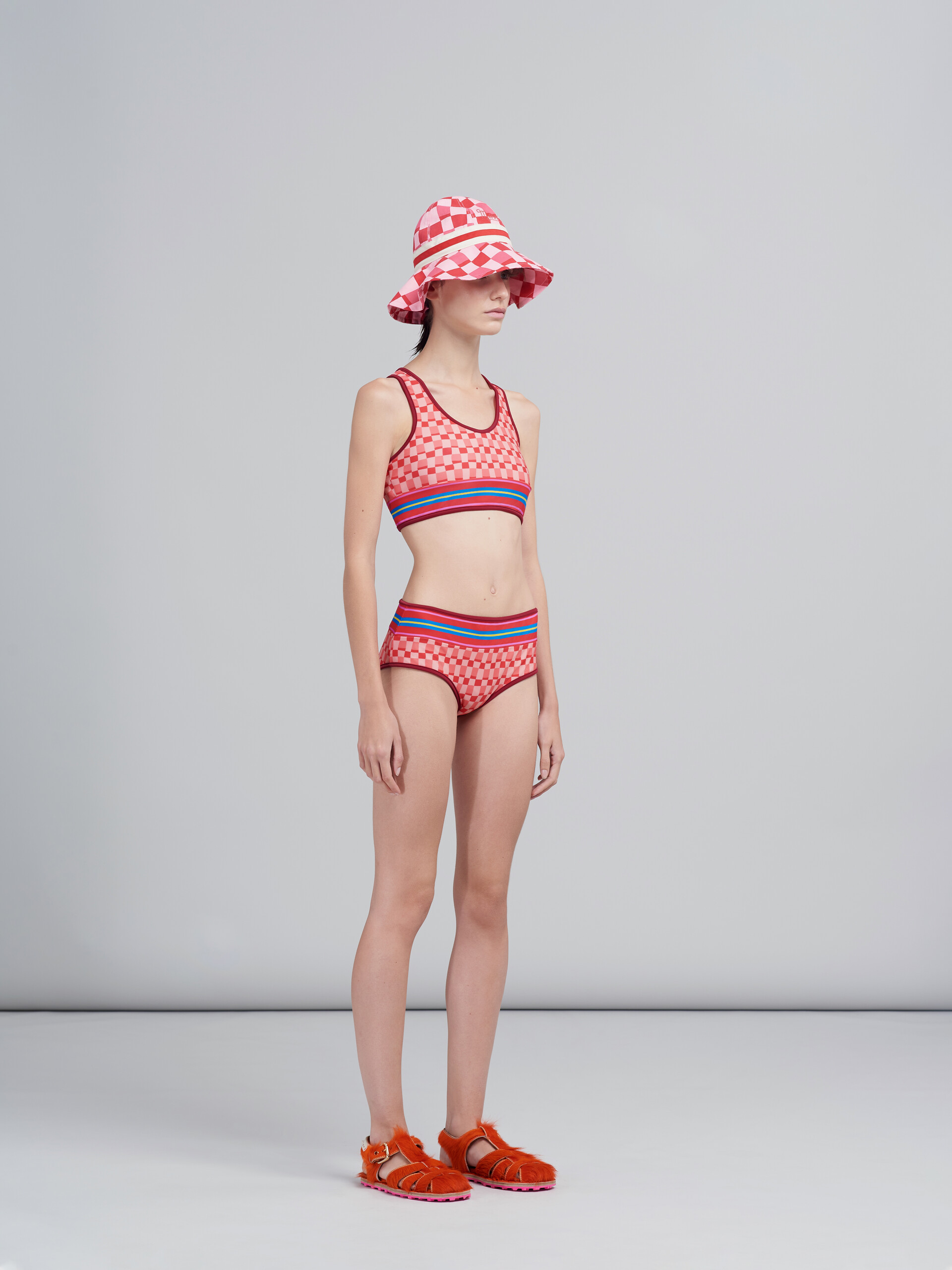 Pink Iconic Damier print stretch fabric bikini - Sw Swimsuit - Image 5