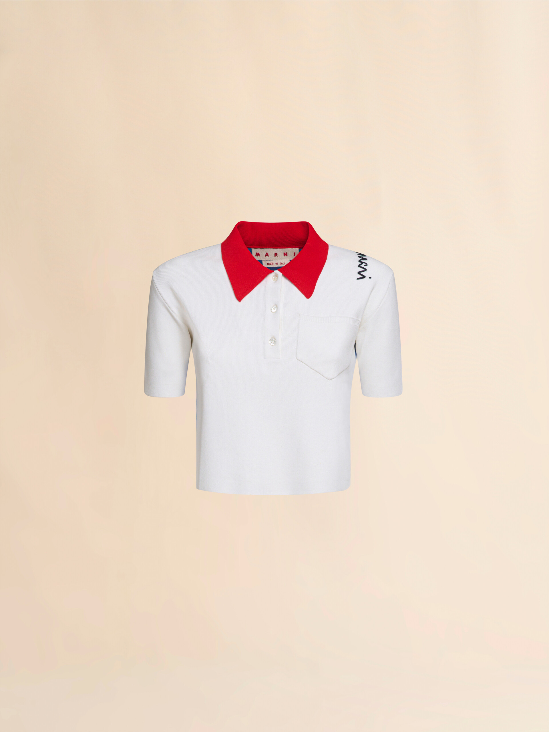 White technical viscose polo with contrasting back panel - Shirts - Image 1