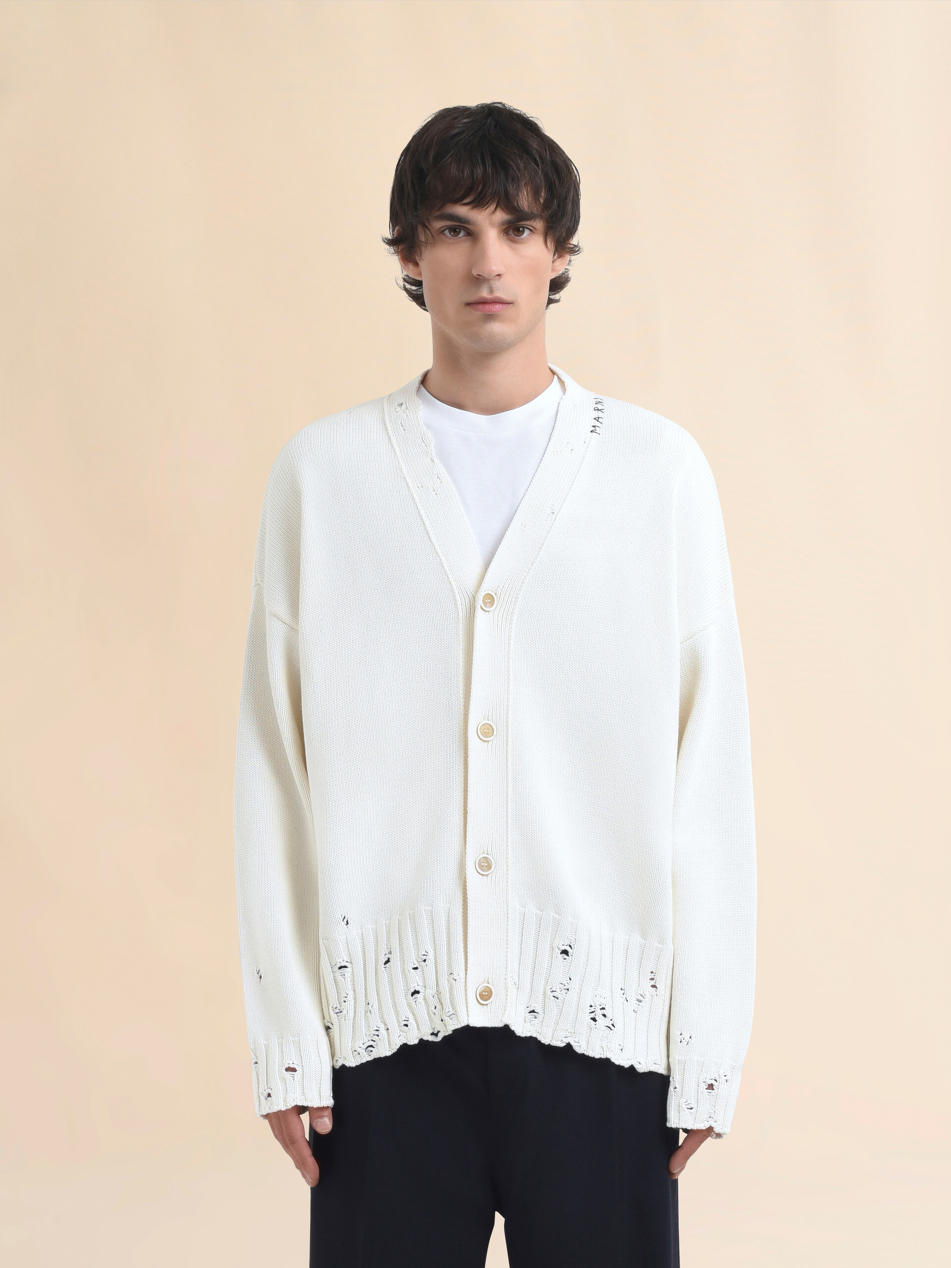 Brown dishevelled cotton cardigan with Marni Mending - Pullovers - Image 2