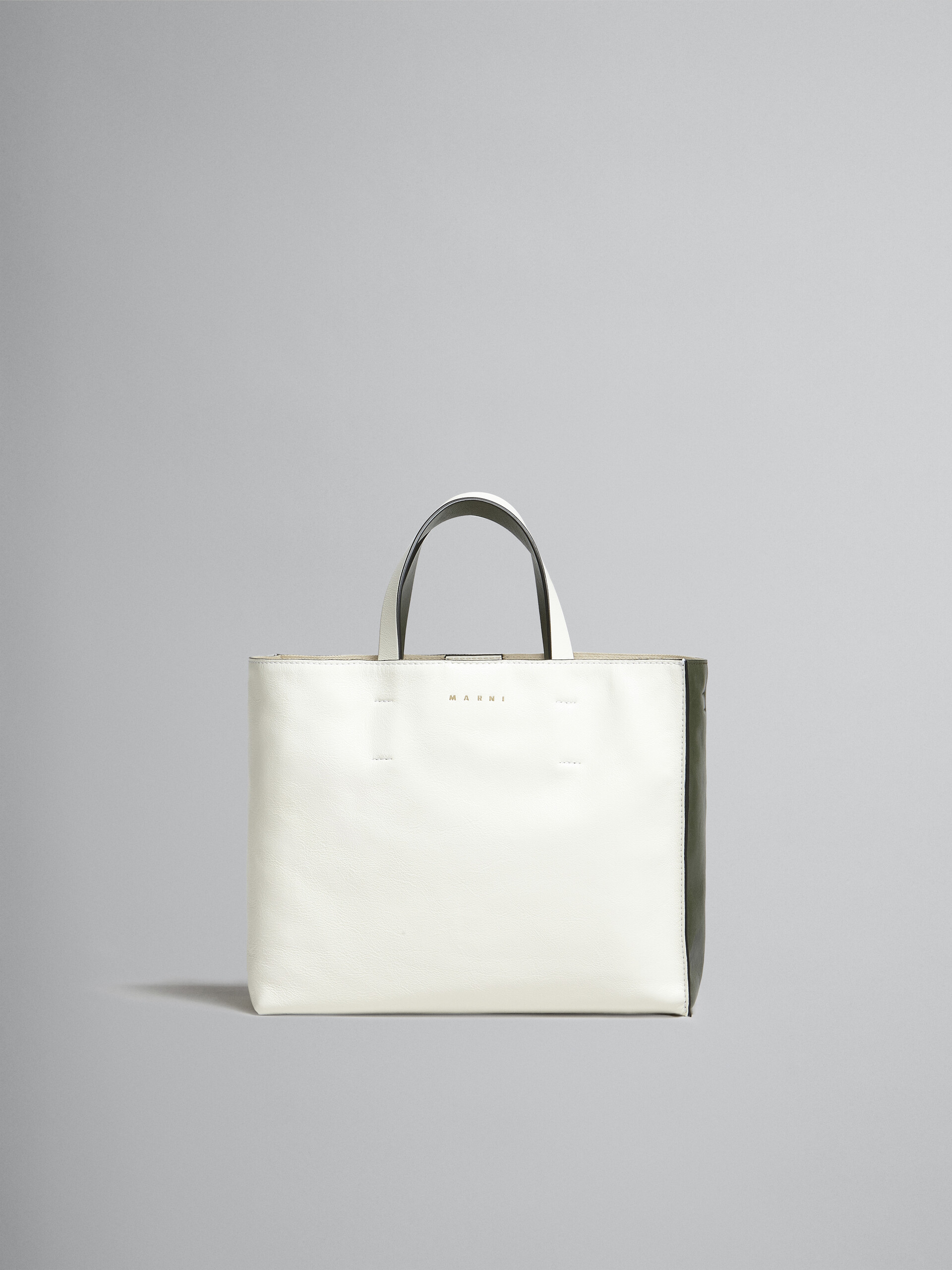 Museo Soft Small Shopper in black and white leather - Shopping Bags - Image 1