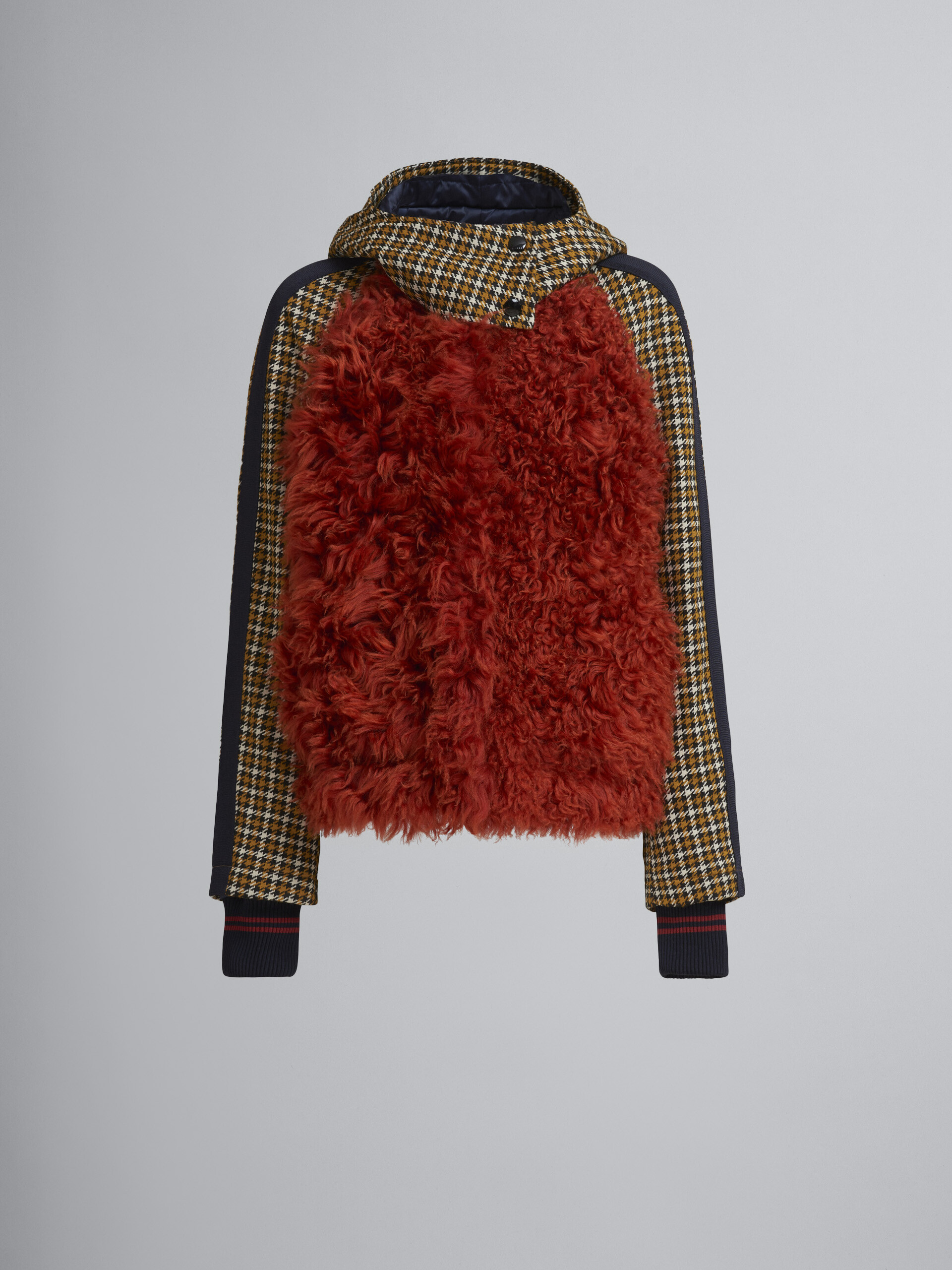 Jersey jacquard jacket with lamb's wool and hood - Jackets - Image 1