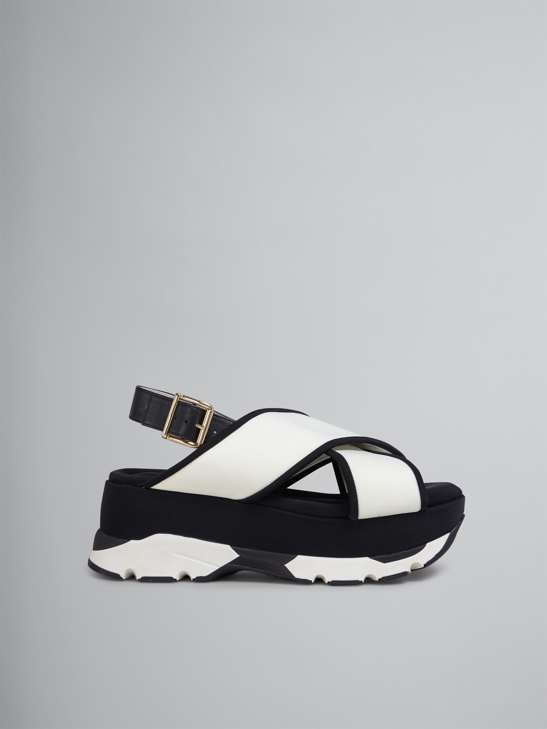 Sandalo zeppa in tessuto tecnico bianco e nero - Sandali - Image 1
