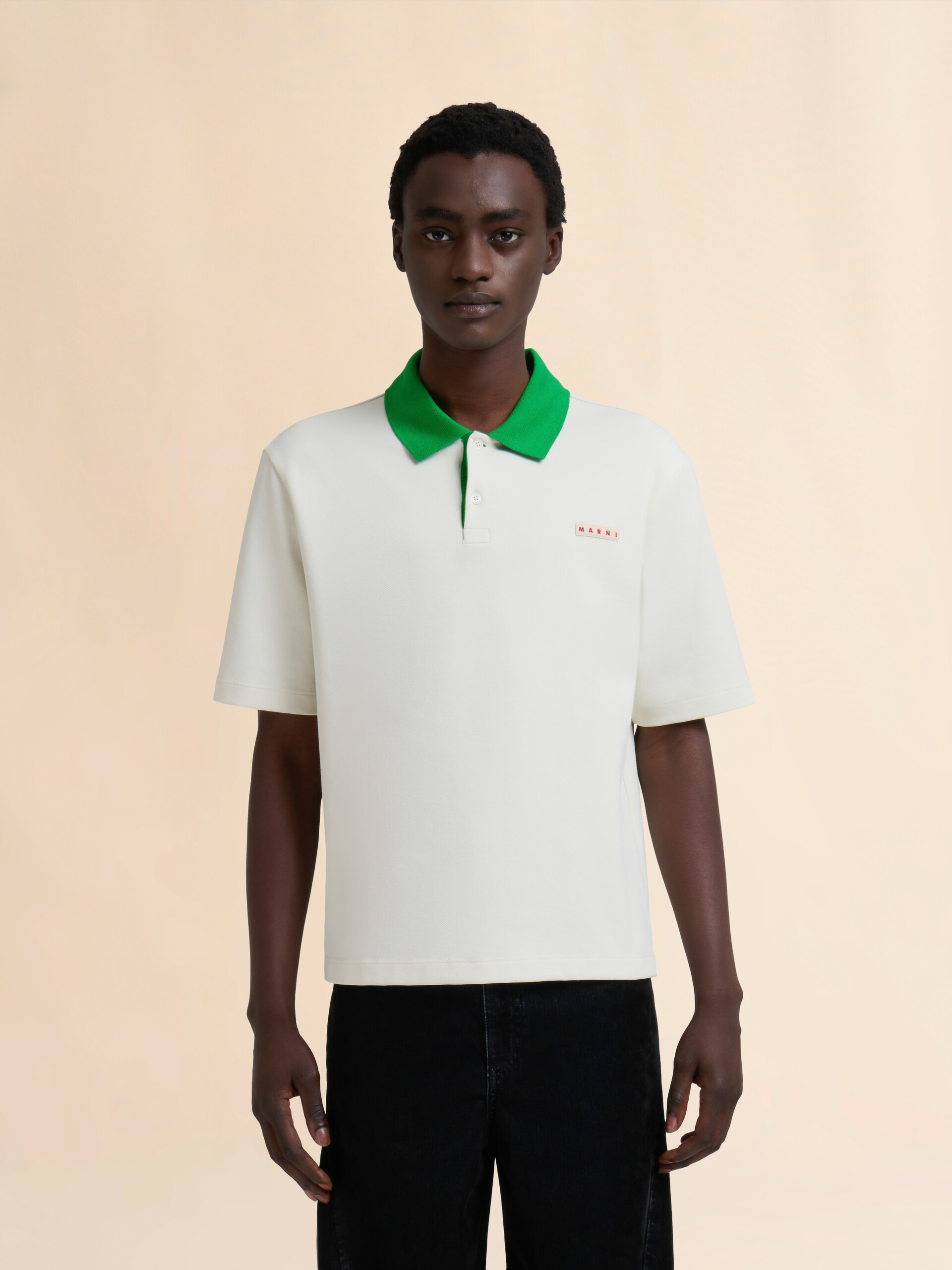 Light blue piqué polo shirt with contrast collar - Shirts - Image 2
