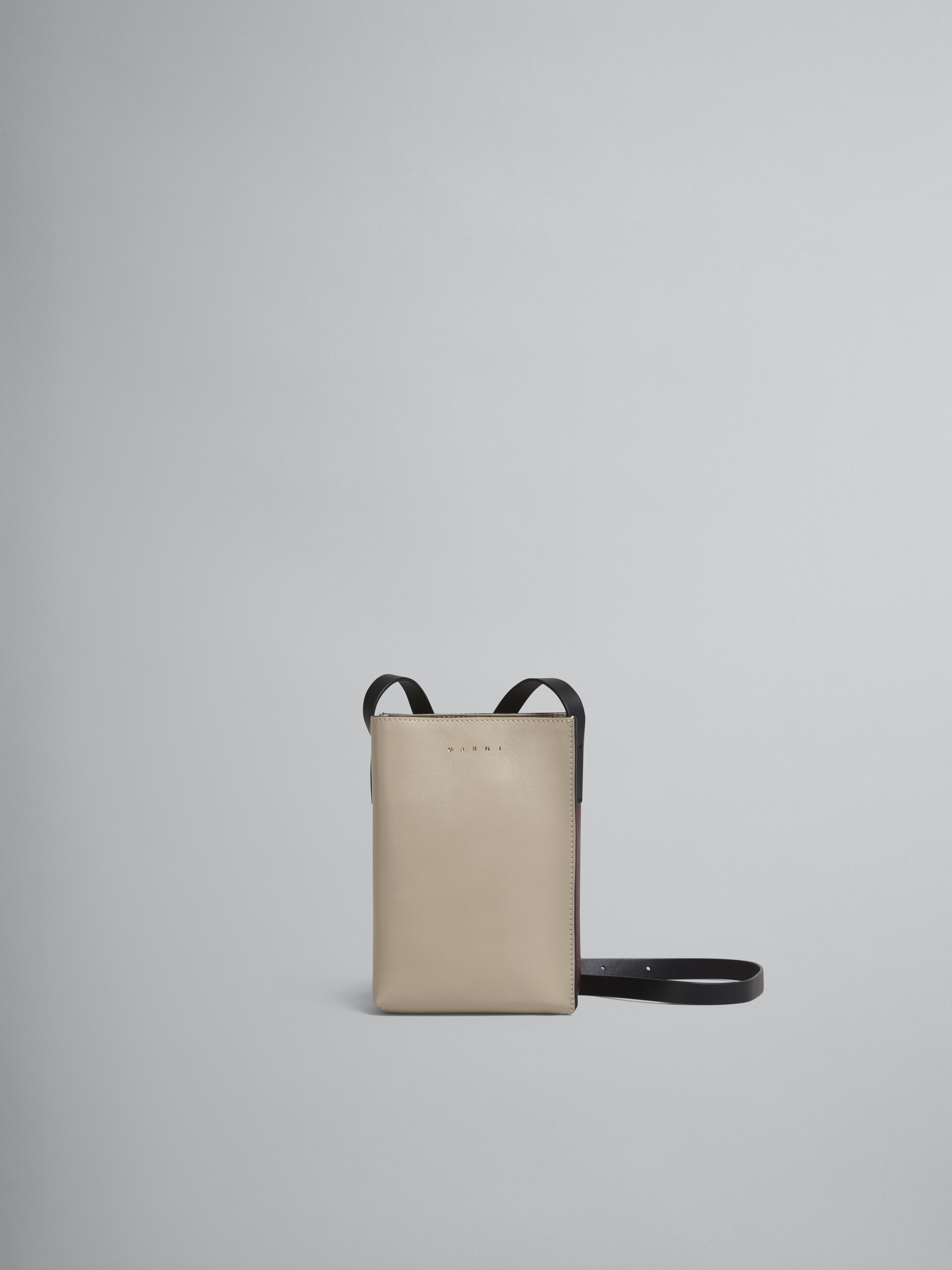 MUSEO SOFT Tasche aus beigefarbenem und rotem getrommelten Kalbsleder - Schultertaschen - Image 1