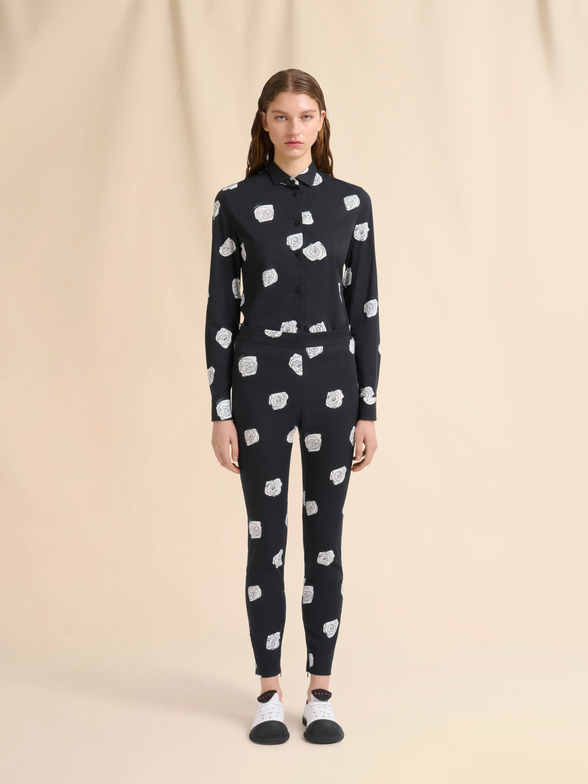 Black stretch poplin trousers with Andromeda print - Pants - Image 2