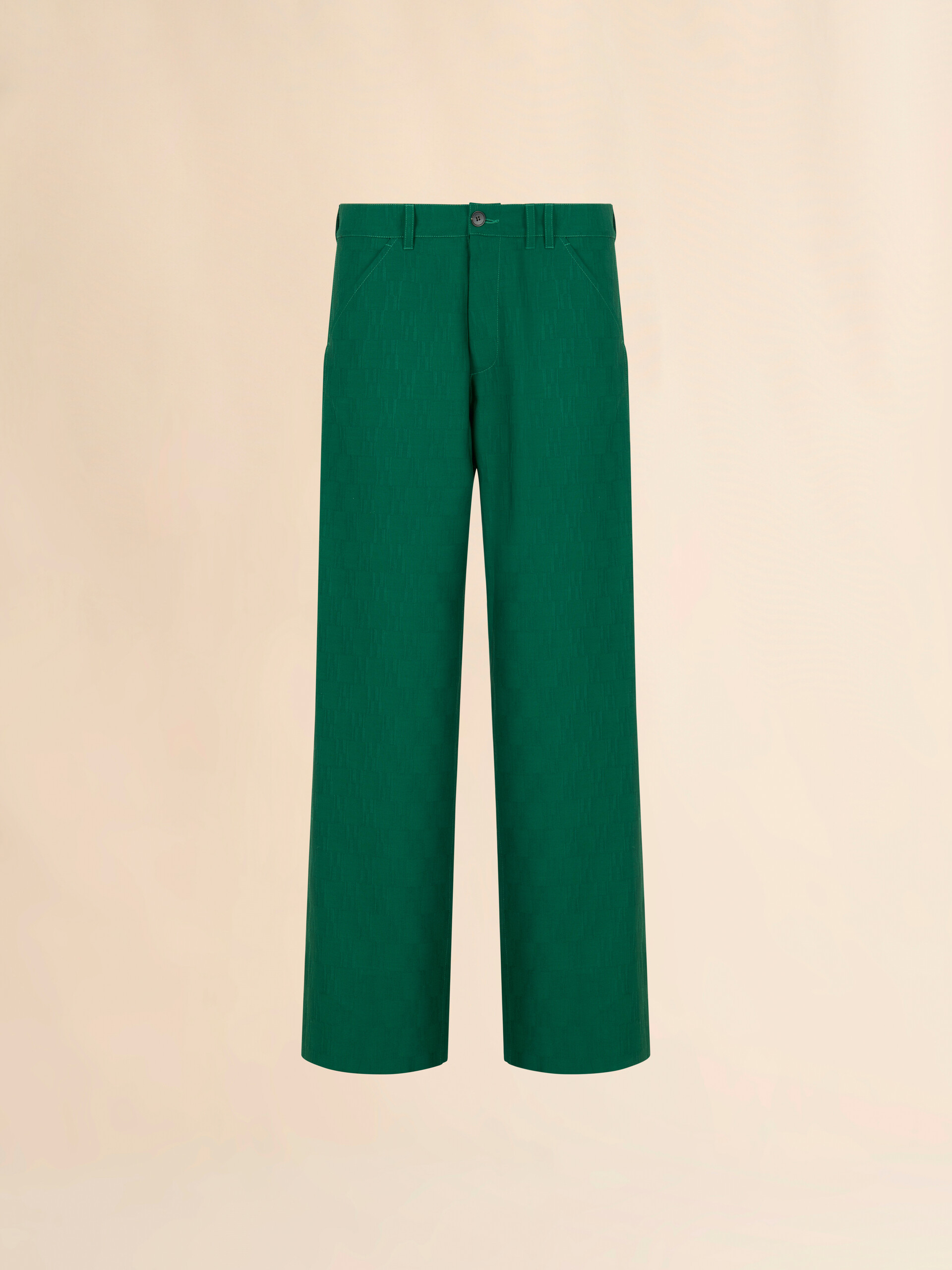 Green jacquard wool trousers with geometric motif - Pants - Image 1