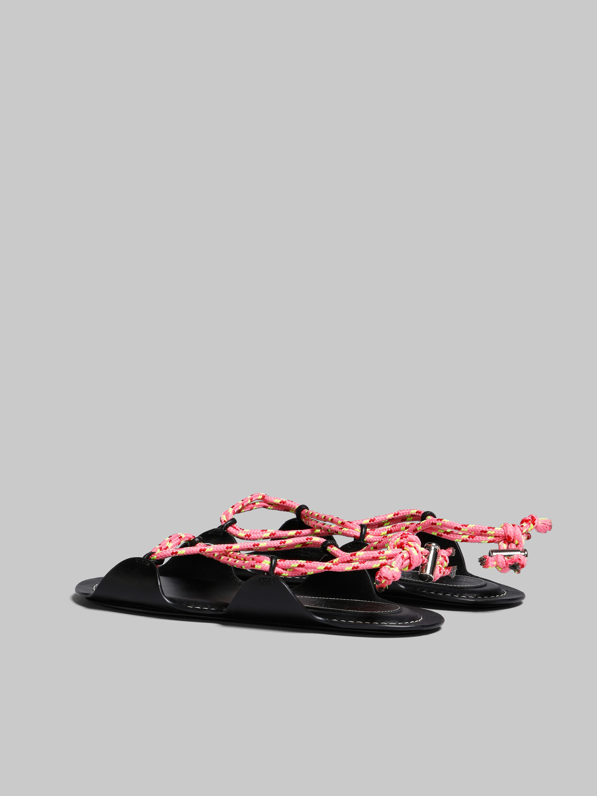 Marni x No Vacancy Inn - Black leather sandals with multicolour rope - Sandals - Image 3