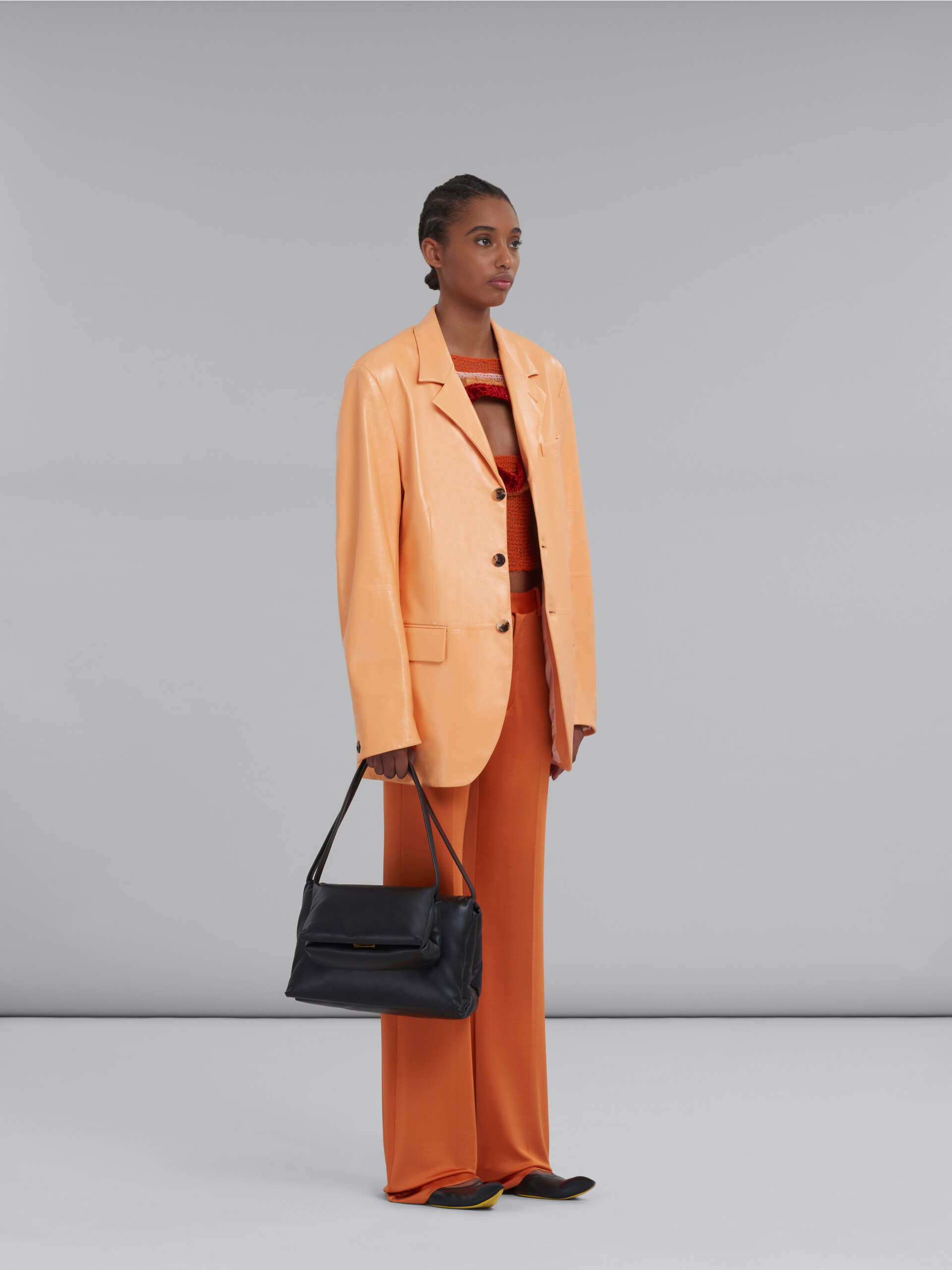 Orange single-breasted leather blazer - Jackets - Image 6